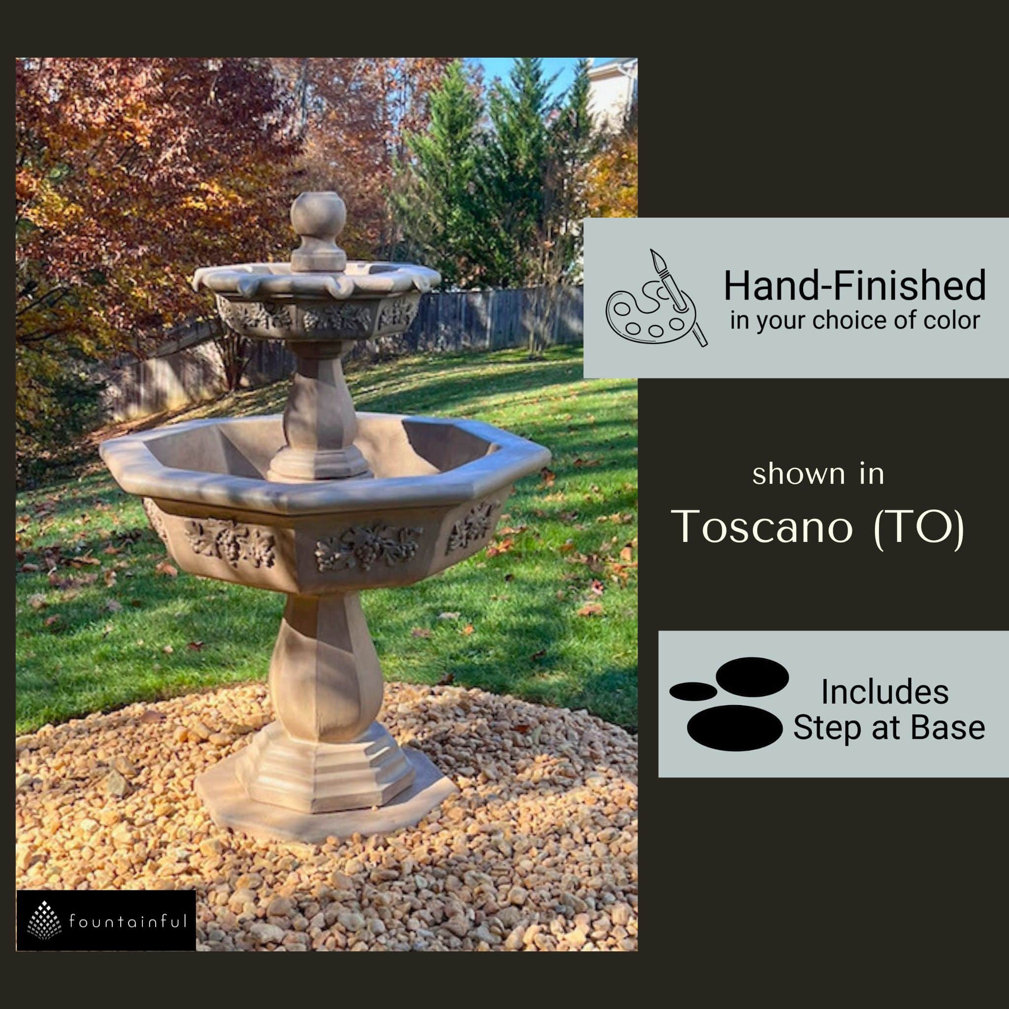 Uva 2-Tier Concrete Fountain w/Step - Giannini #1132