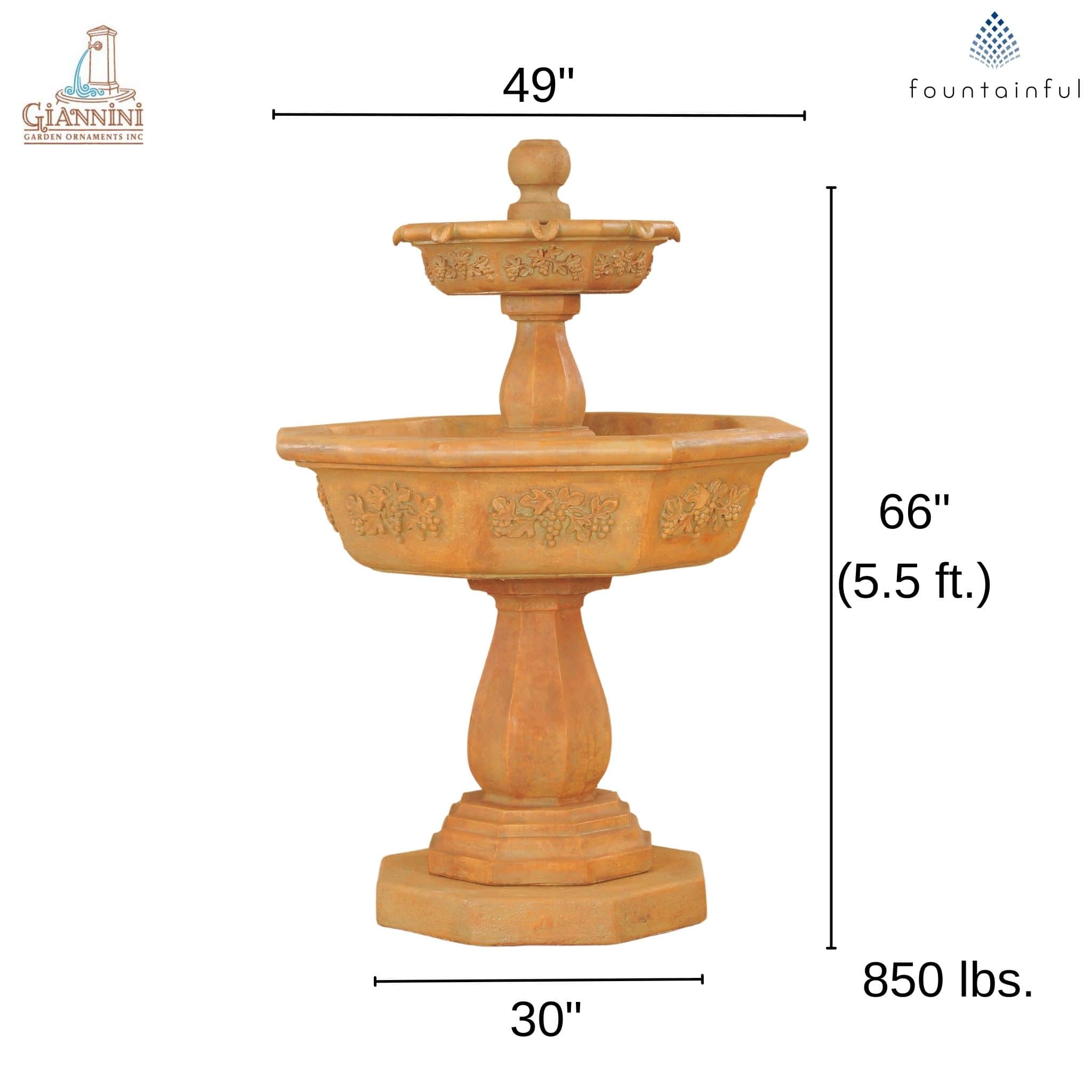 Uva 2-Tier Concrete Fountain w/Step - Giannini #1132