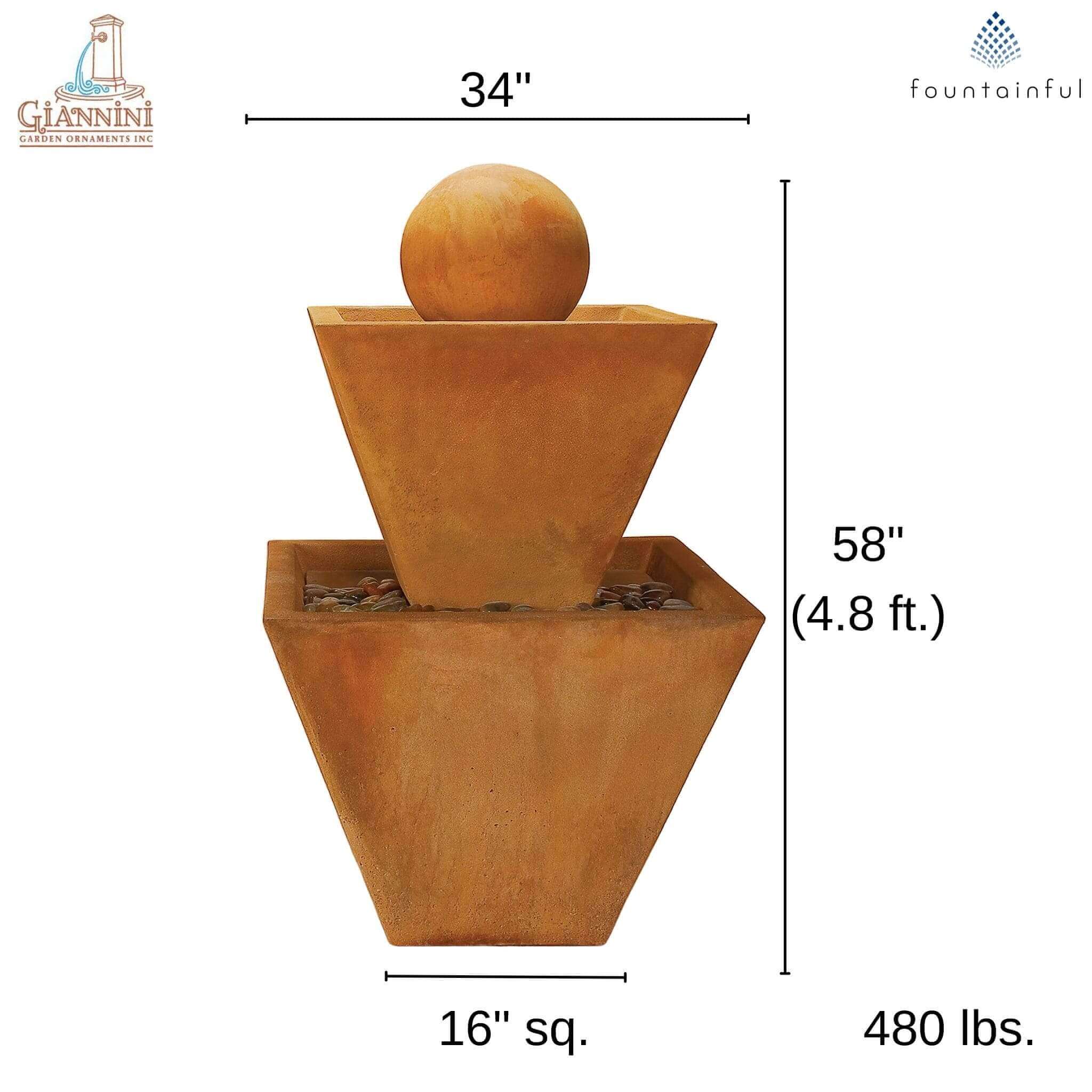 Modern 2-Tier Concrete Fountain with Ball - Giannini #1489