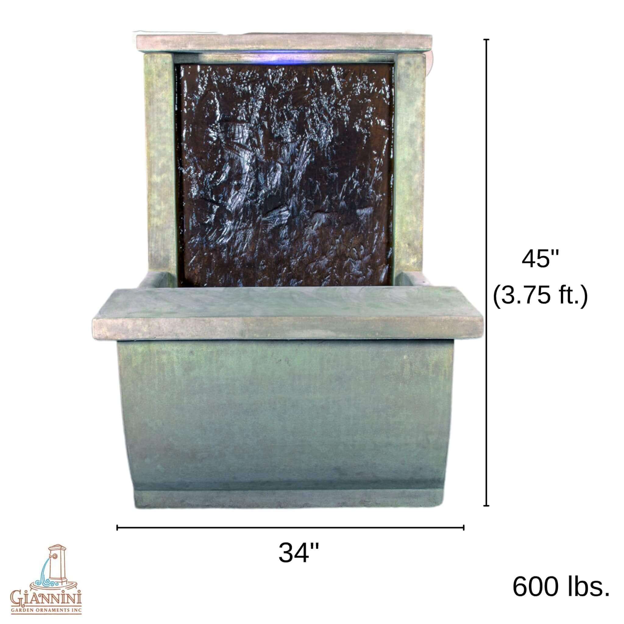 Slate Water Wall & Bench Concrete Fountain - Giannini #1726