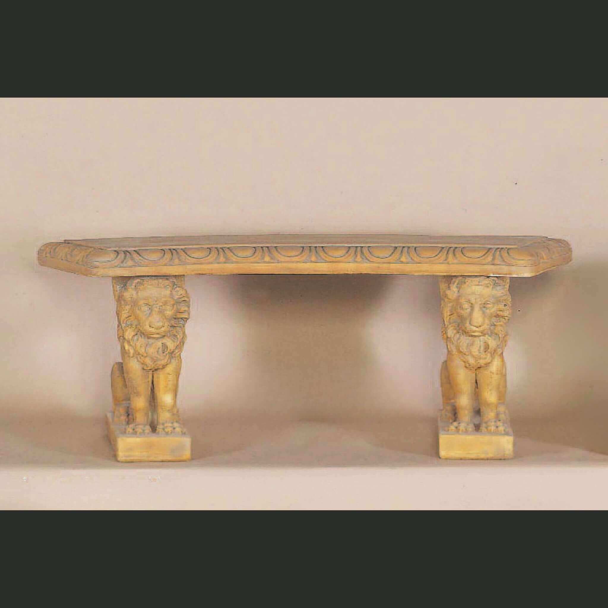 Venice Curved Concrete Garden Bench with Lion Legs - Giannini #516