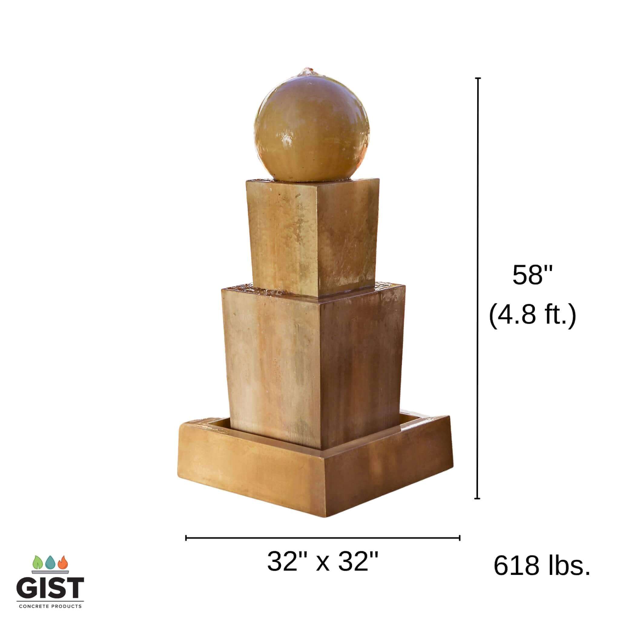 Double Obtuse Pedestal & Ball Concrete Fountain - GIST Fountains