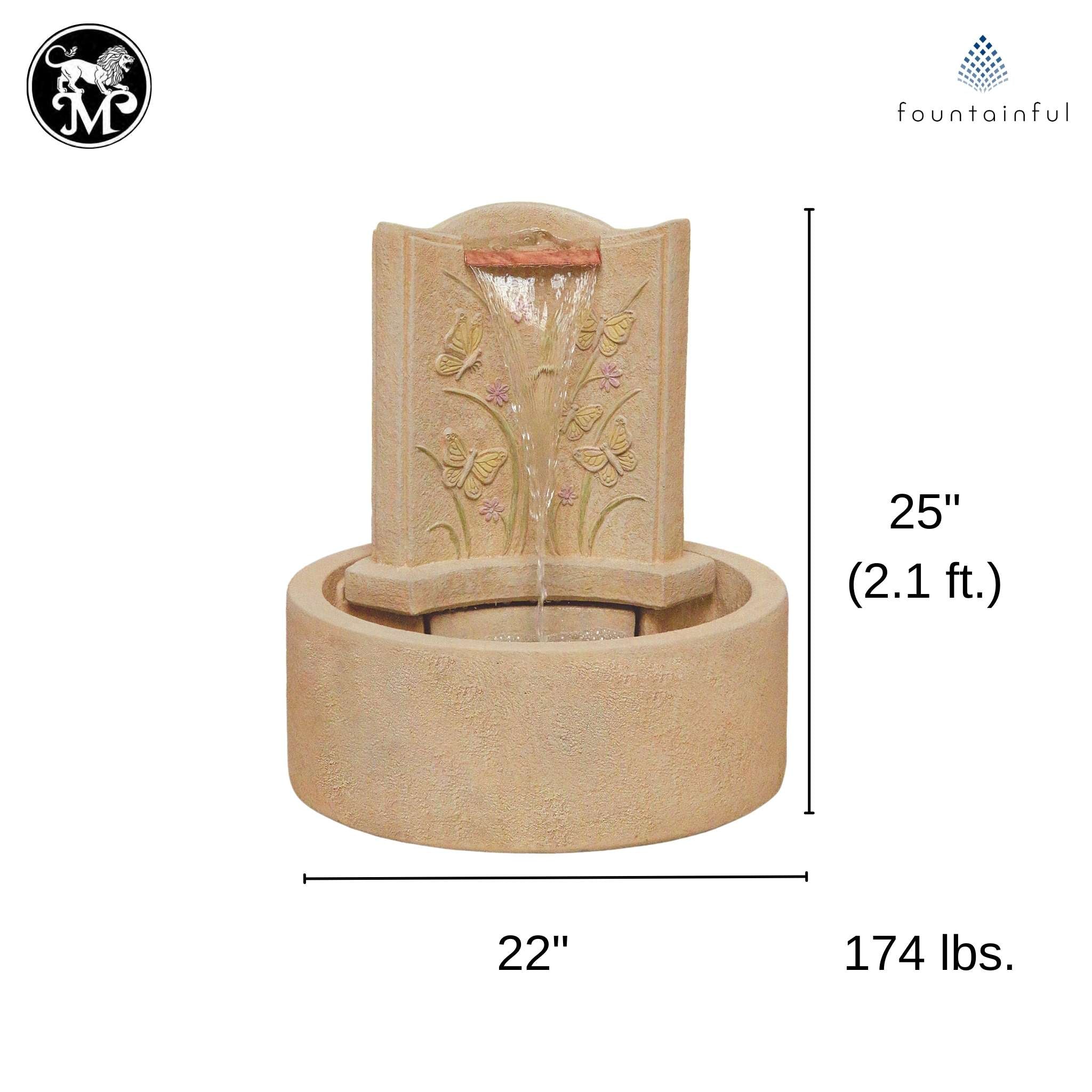 Lido Butterfly Concrete Fountain w/Lights - Massarellis #3498