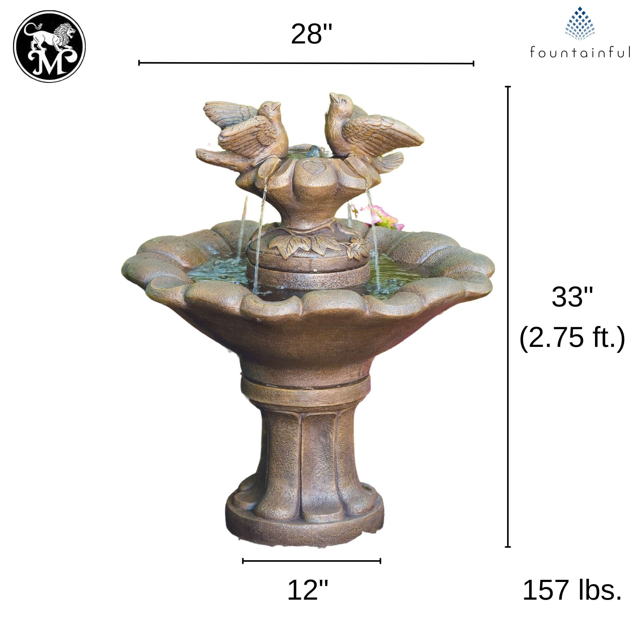 Doves of Love on Flower Shell Concrete Fountain - Massarellis #3545