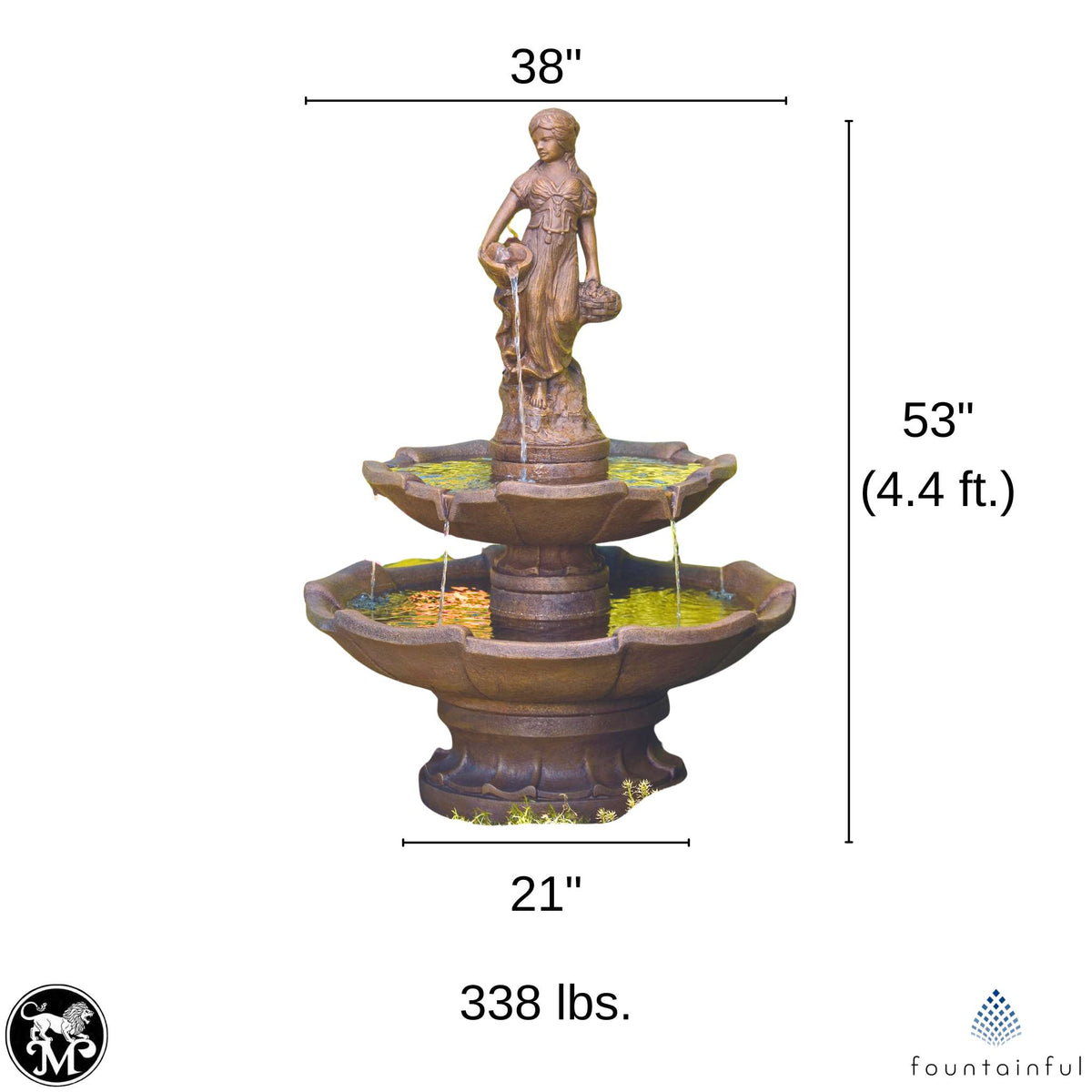 Lady of the Arbor 2-Tier Concrete Fountain - Massarellis #3620