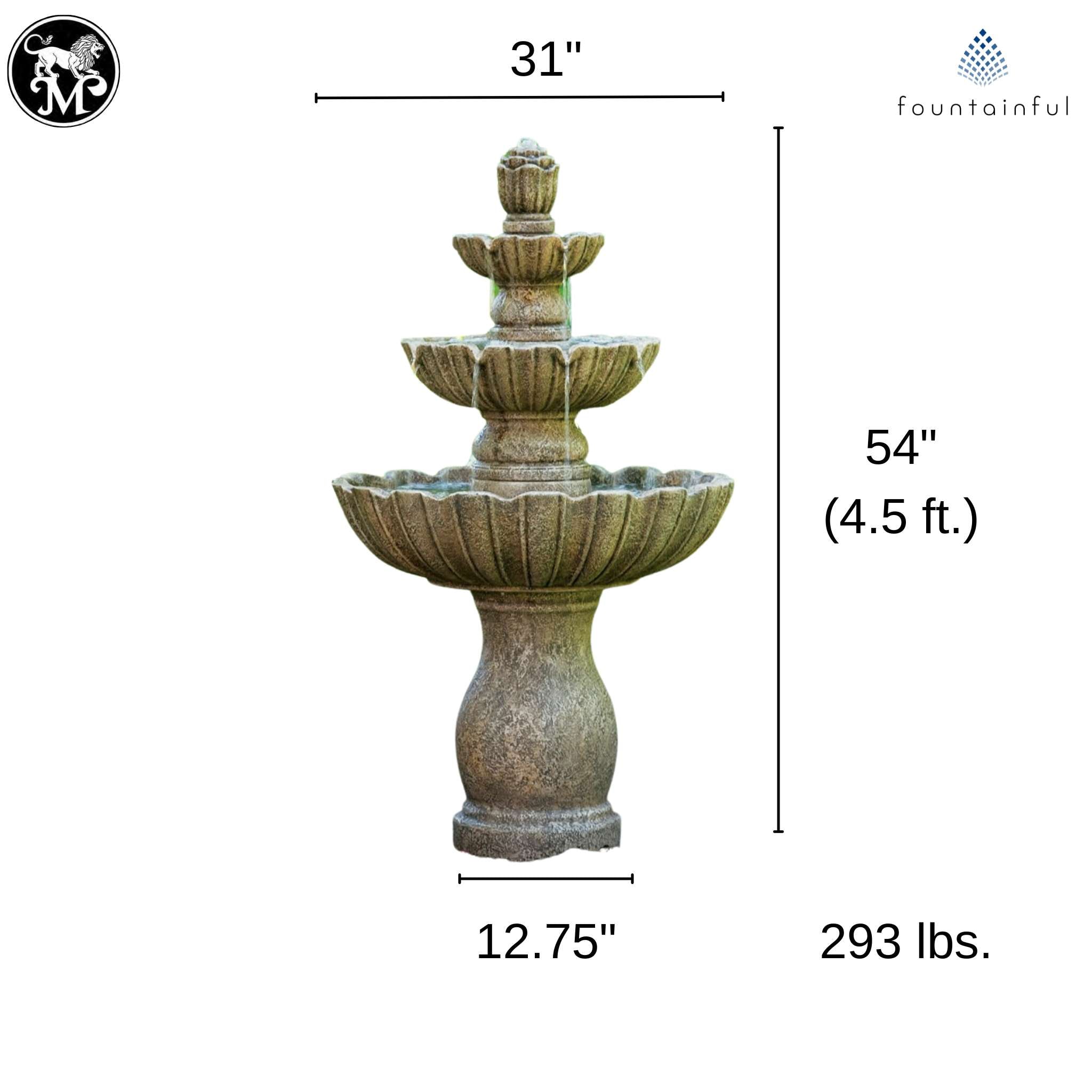Mirabella Scallop 3-Tier Concrete Fountain - Massarellis #3631