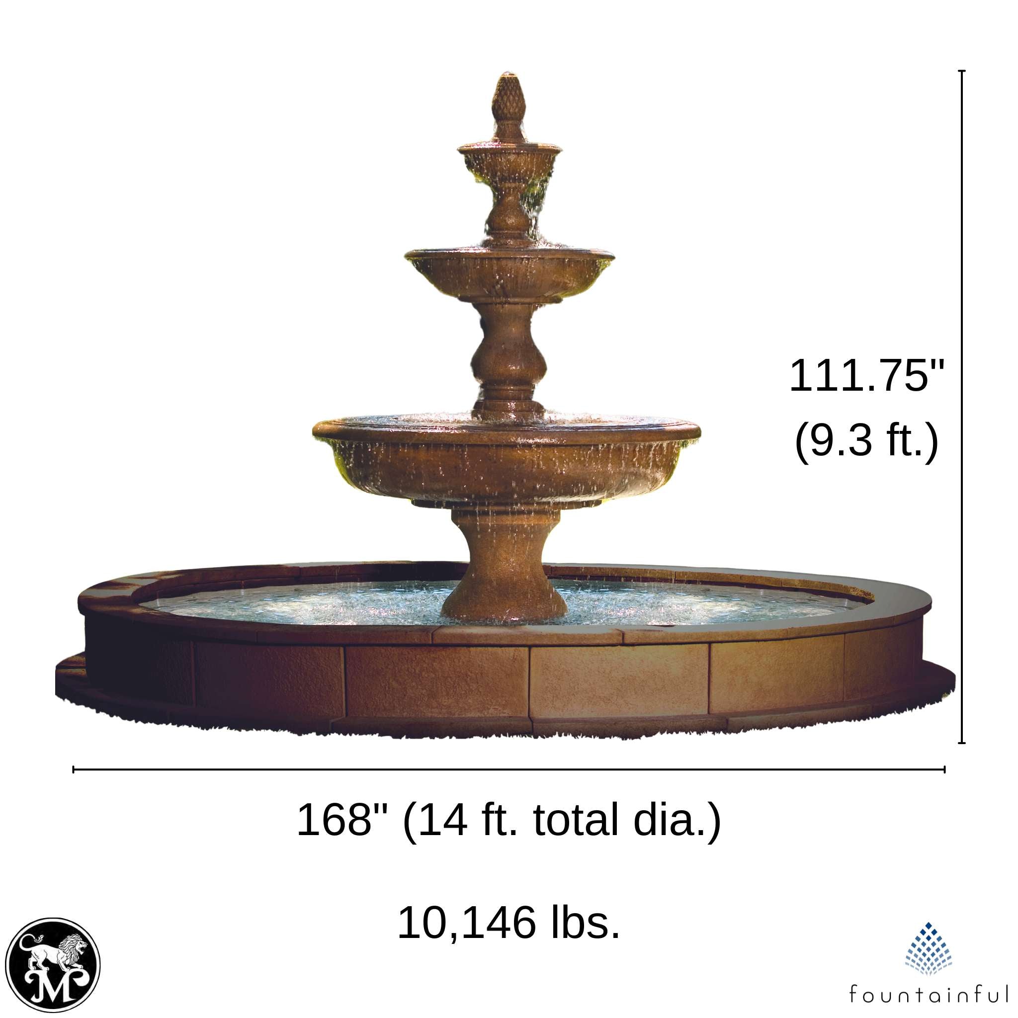 The Monticello 3-Tier Concrete Fountain w/ Pool - Massarellis #3703