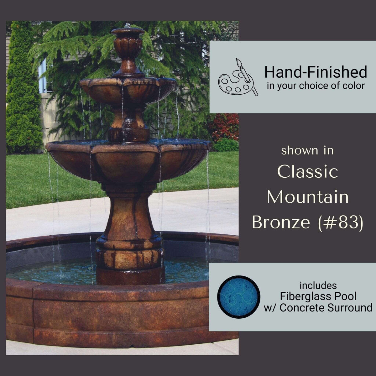 Charlotte 2-Tier Concrete Fountain w/Pool - Massarellis #3758