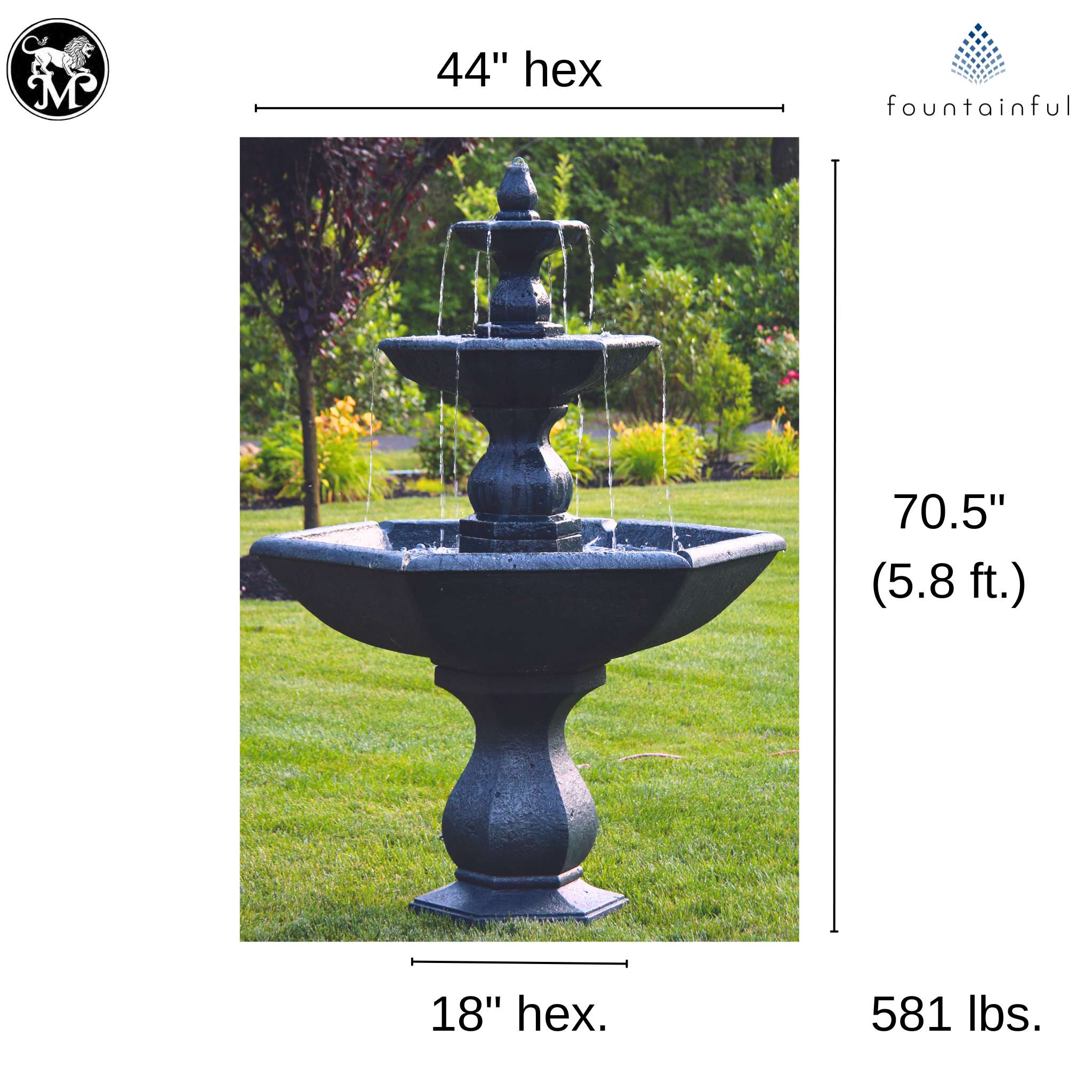 Boca Hexagon 3-Tier Concrete Fountain - Massarellis #3778