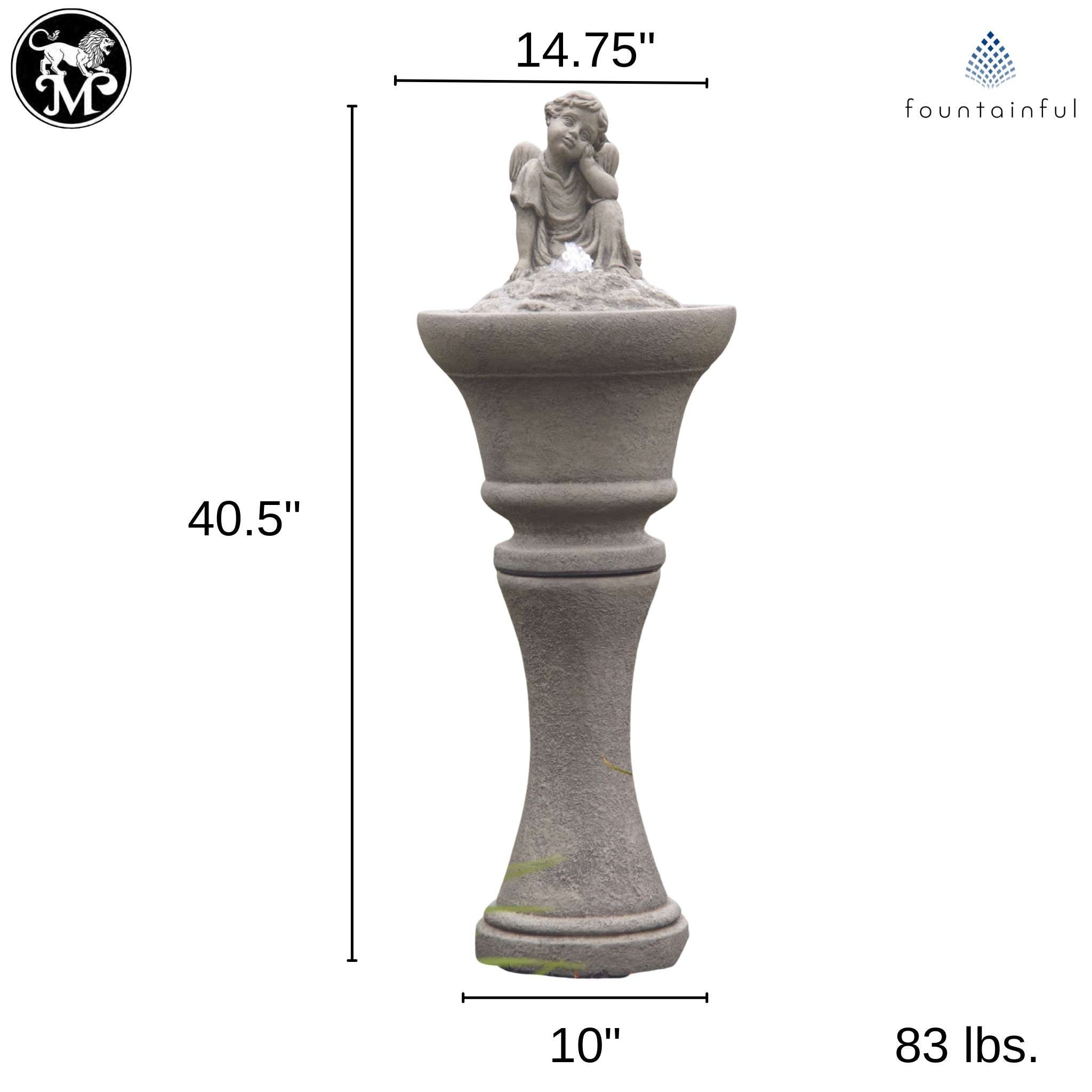 Sitting Angel Concrete Fountainette w/Lights - Massarellis #3907