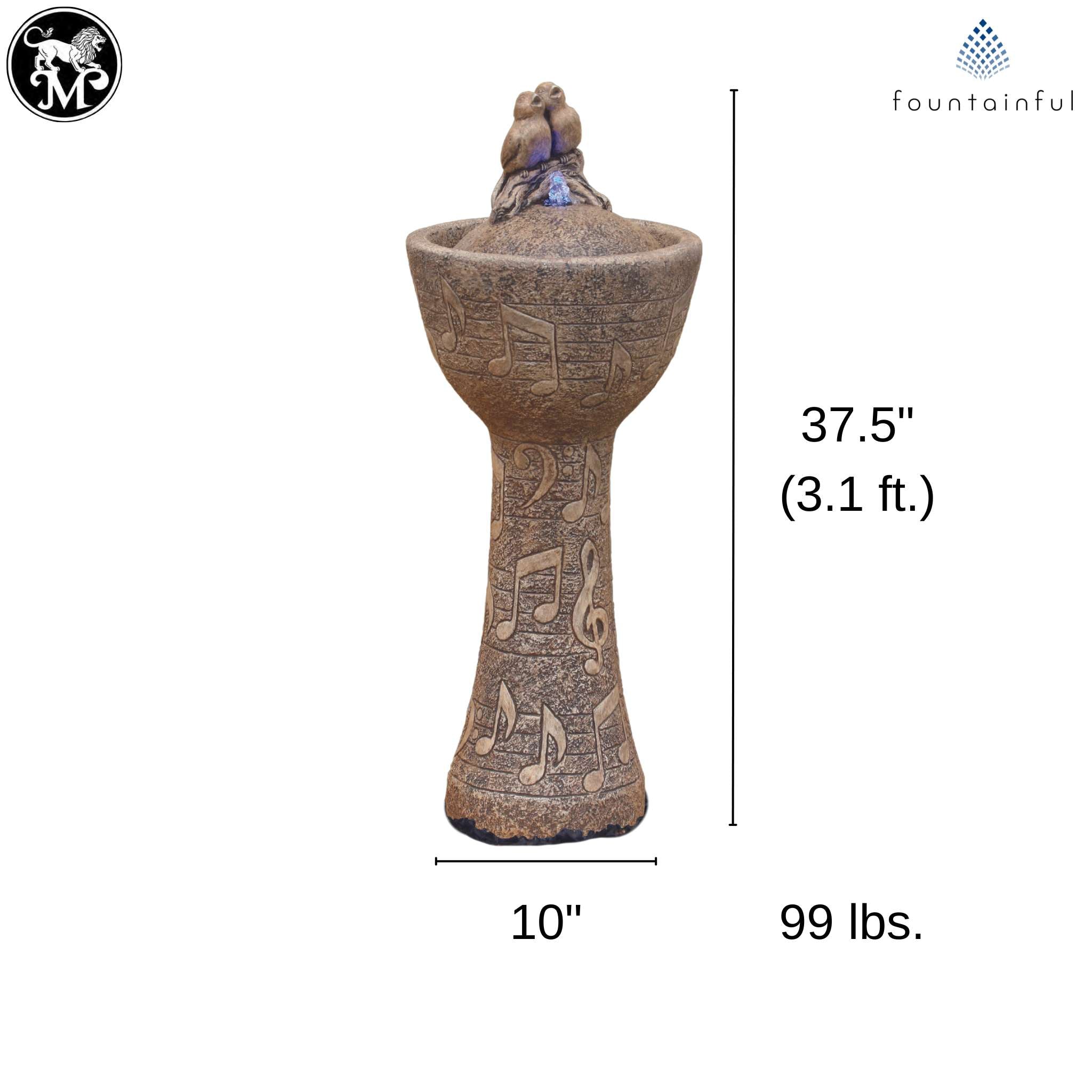 Springtime Birds Concrete Fountainette w/Lights - Massarellis #3912