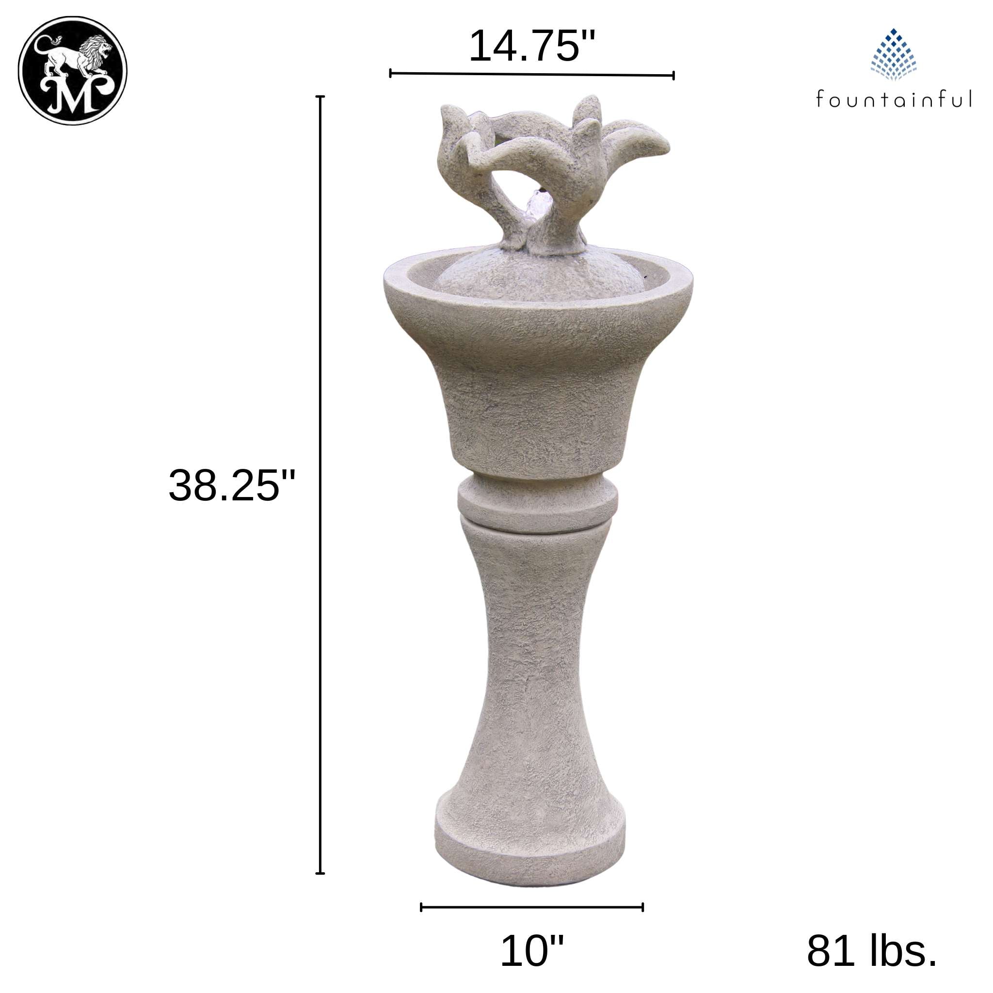 Three Doves Concrete Fountainette w/Lights - Massarellis #3916