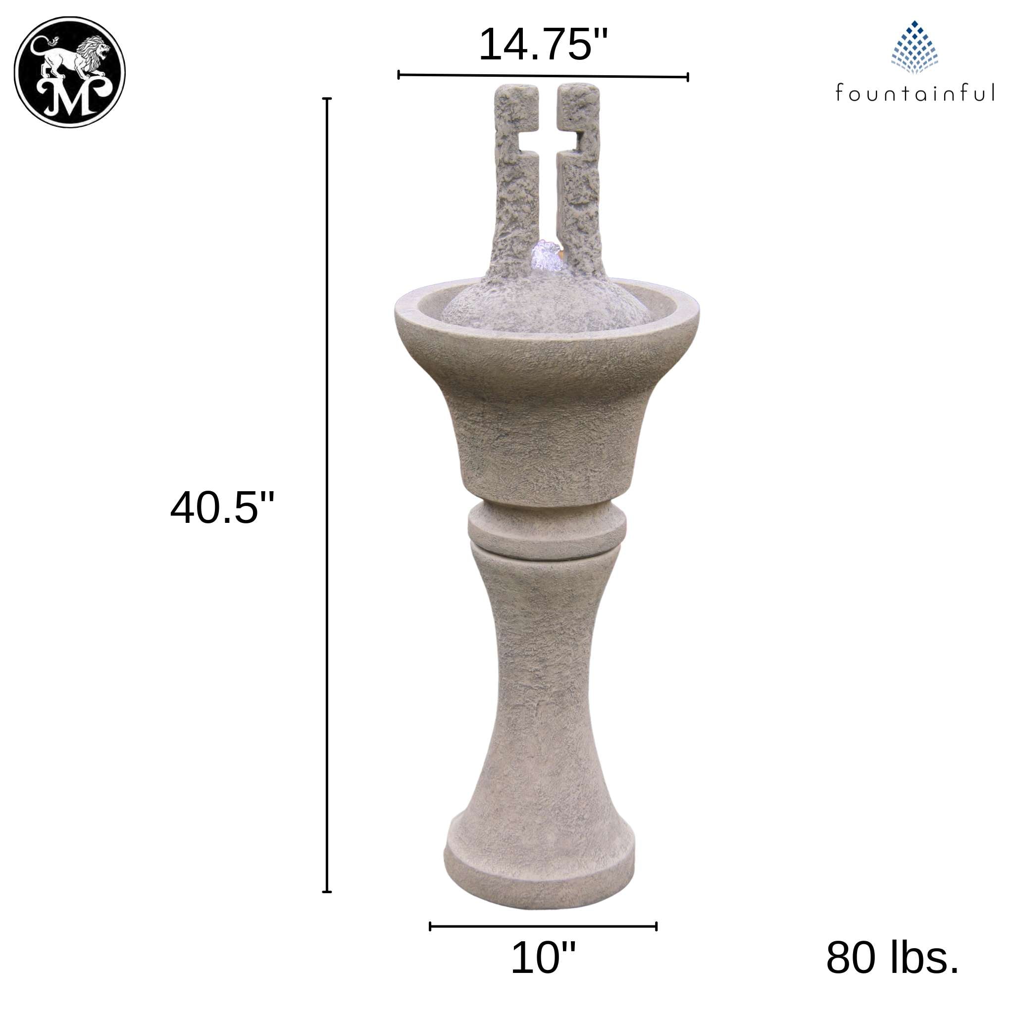 Open Cross Concrete Fountainette w/Lights - Massarellis #3938