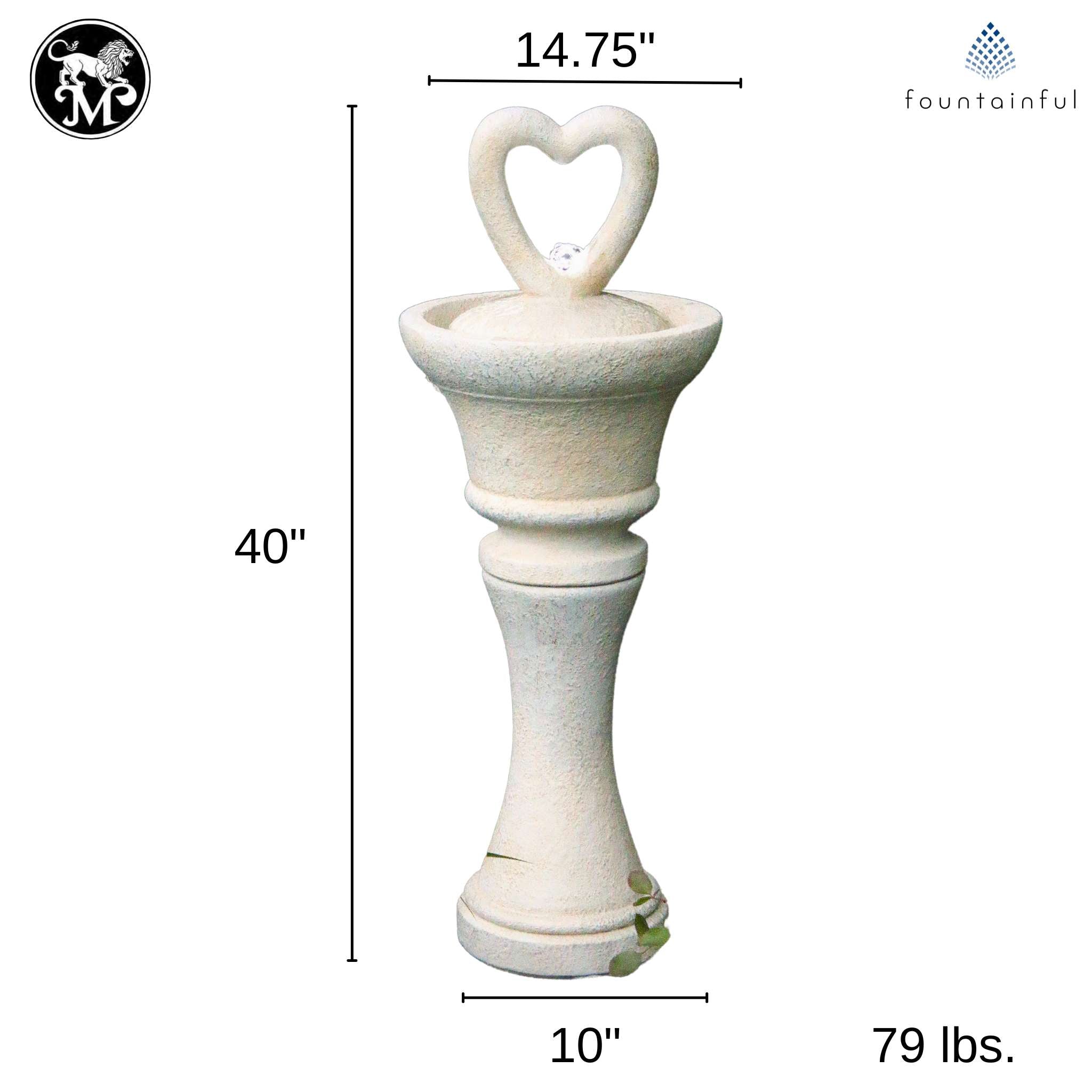 Heart Concrete Fountainette w/Lights - Massarellis #3944