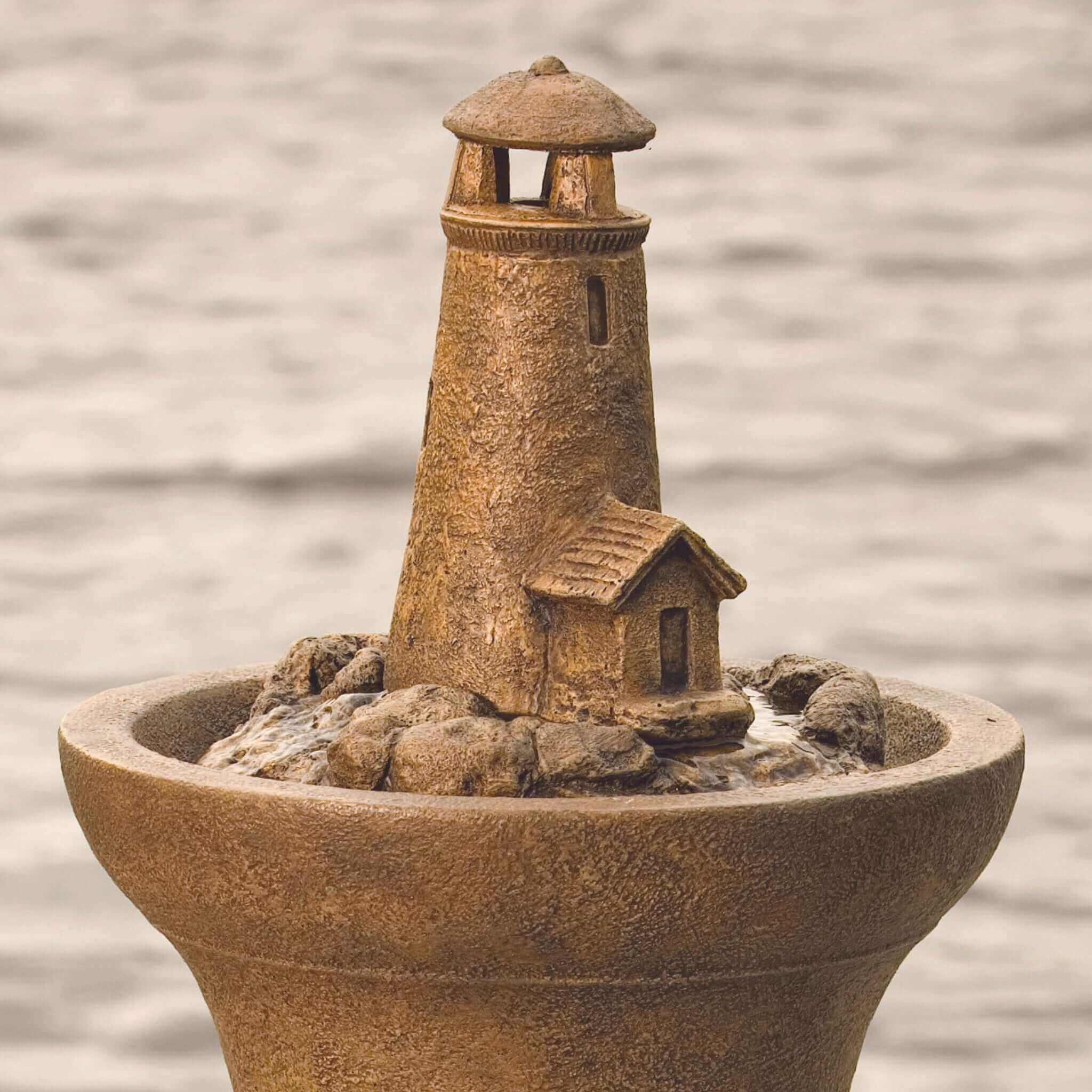 Lighthouse Concrete Fountainette w/Lights - Massarellis #3982