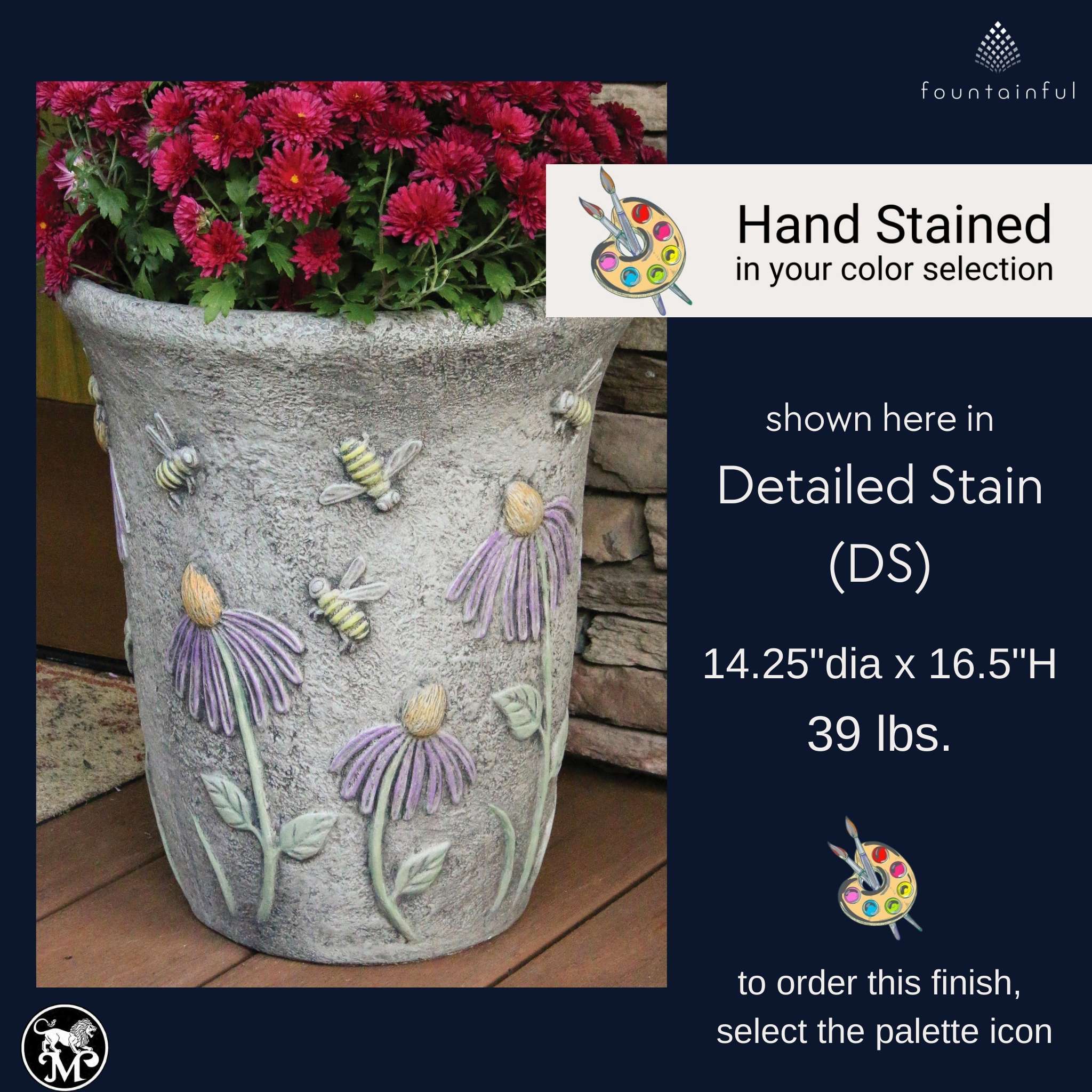 Honeybee & Flowers Concrete Planter - Massarellis #6081