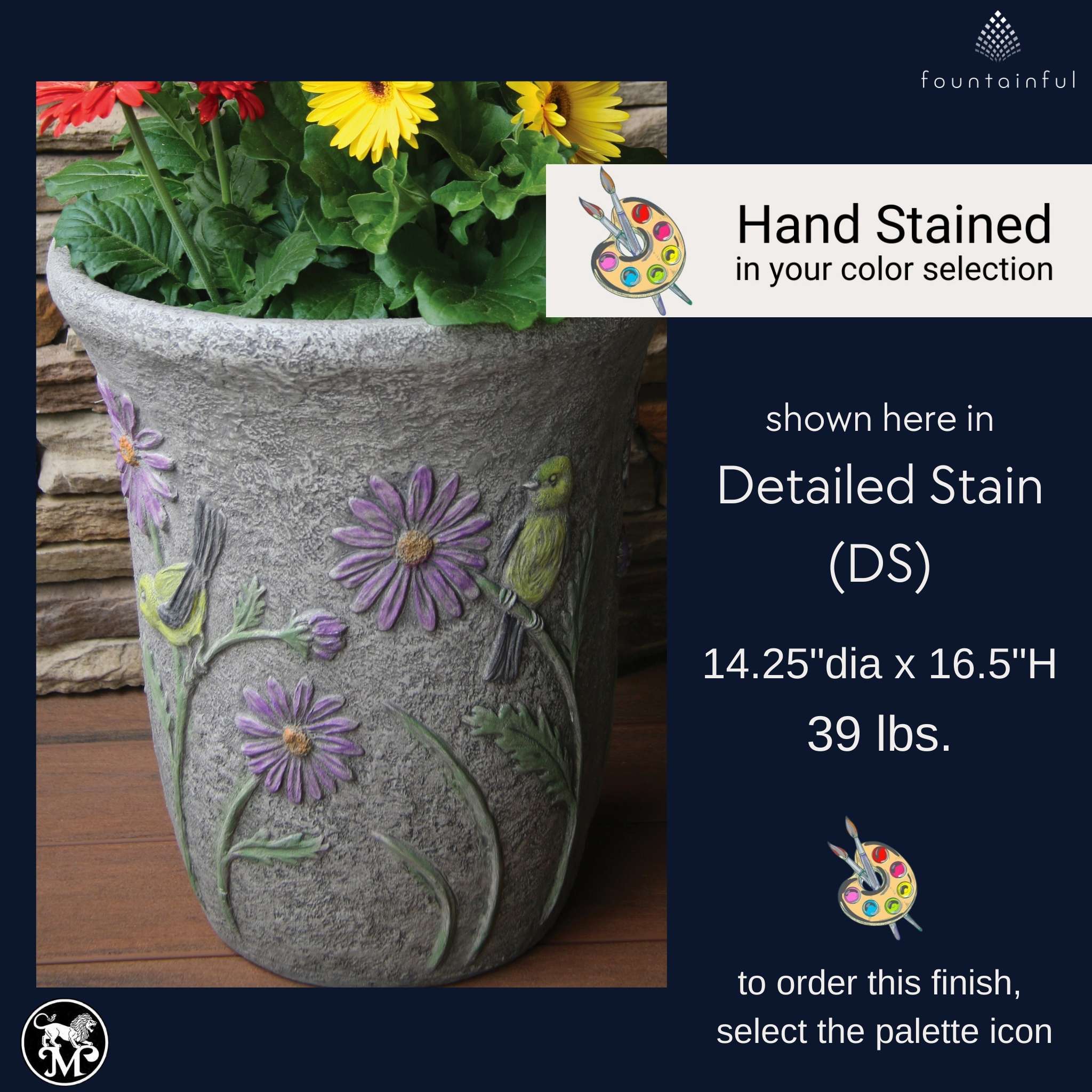 Songbird & Flowers Concrete Planter - Massarellis #6100