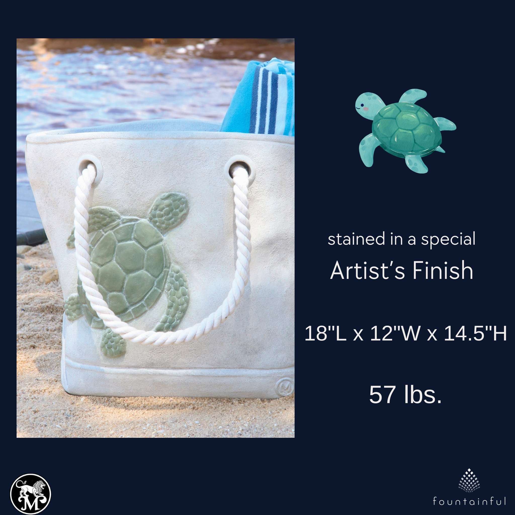Sea Turtle Concrete Tote Planter - Massarellis #6543