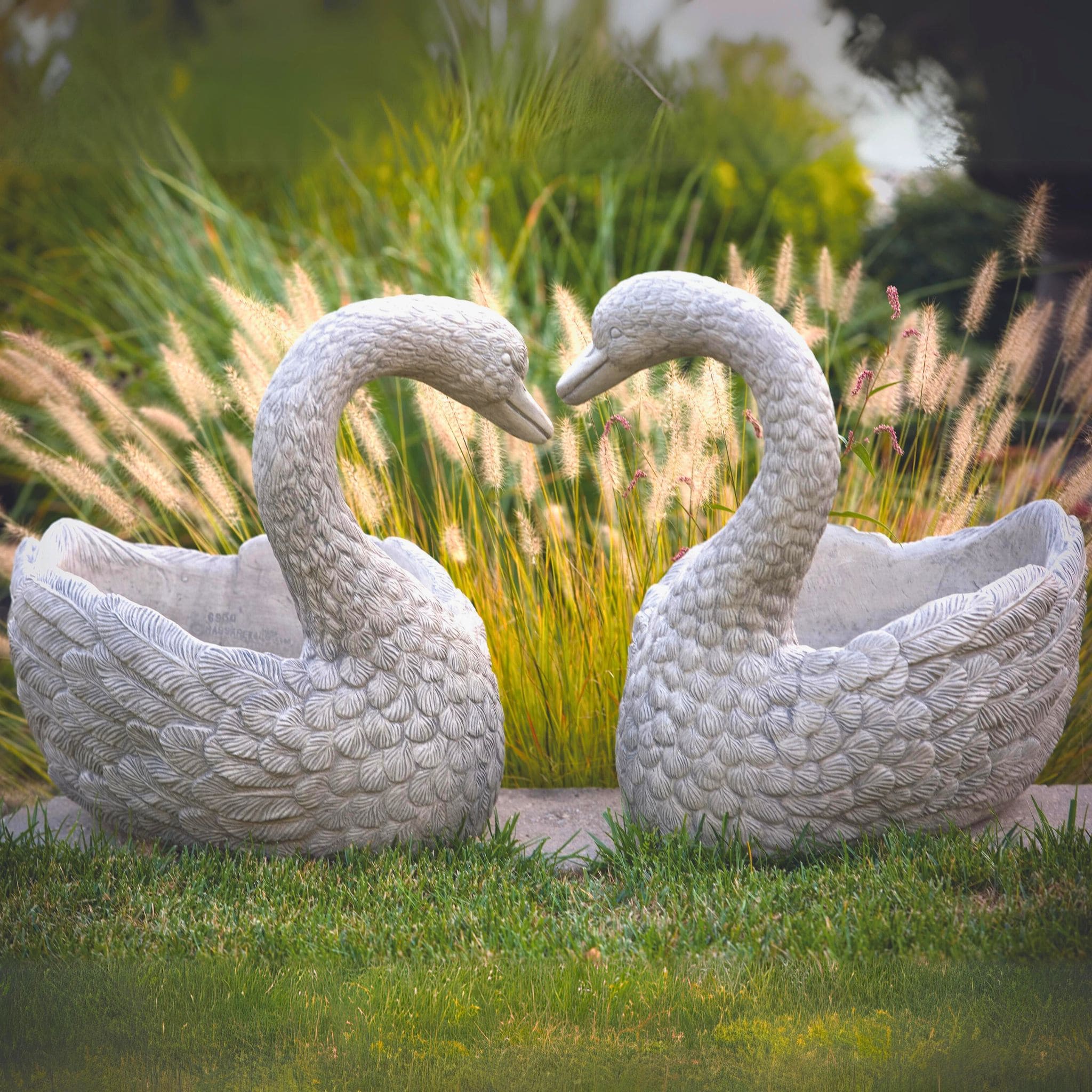 Heart Swans Concrete Planters - Massarellis