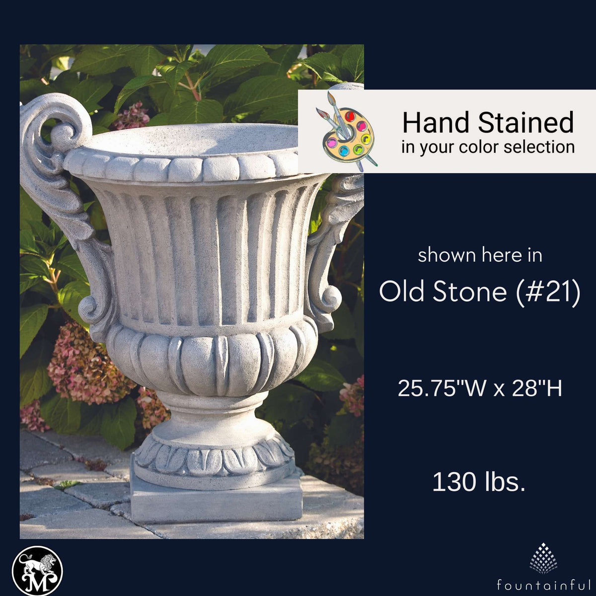 Double Handled Florentine Concrete Urn Planter - Massarellis #6982