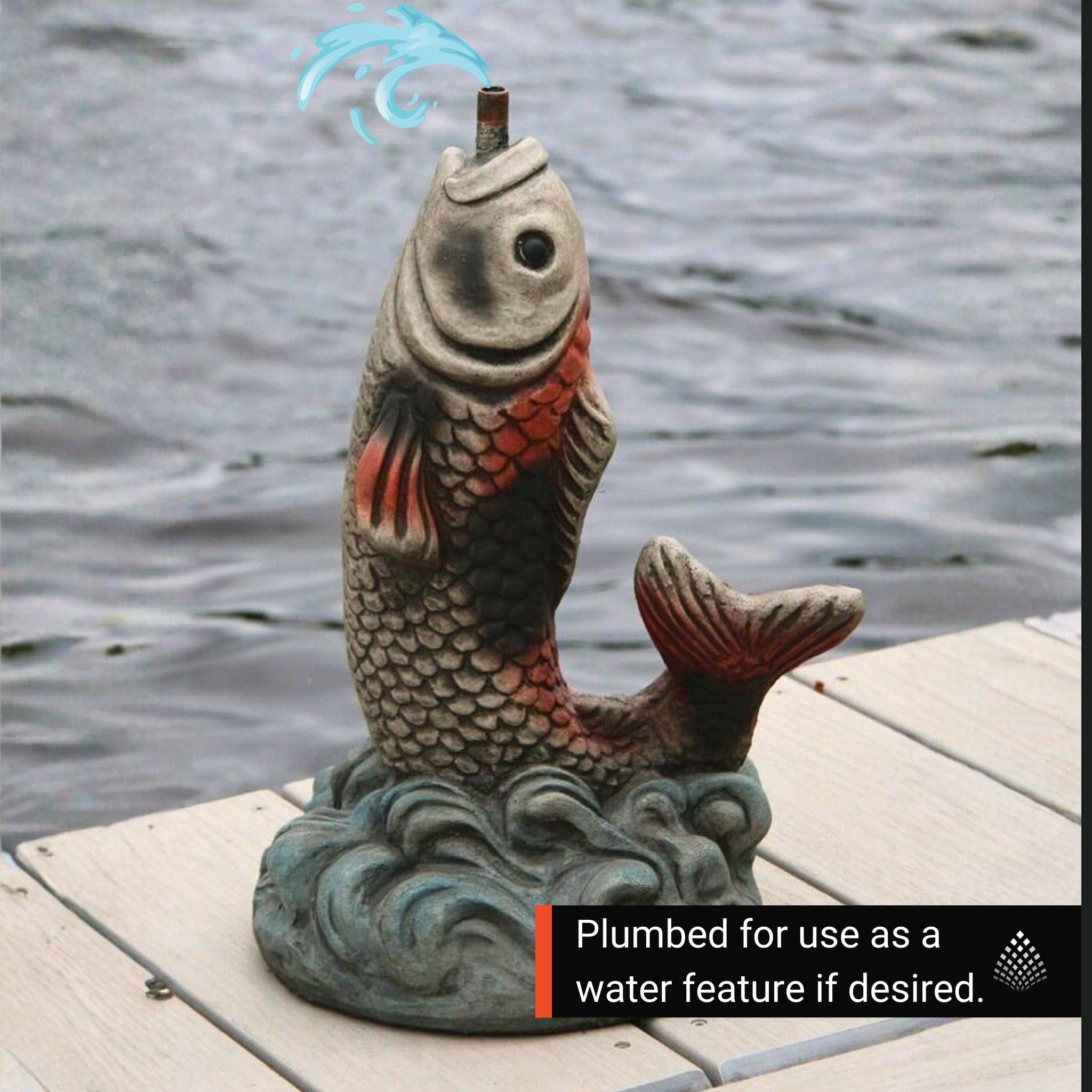 Standing Carp Small Plumbed Concrete Statue - Massarellis #7574