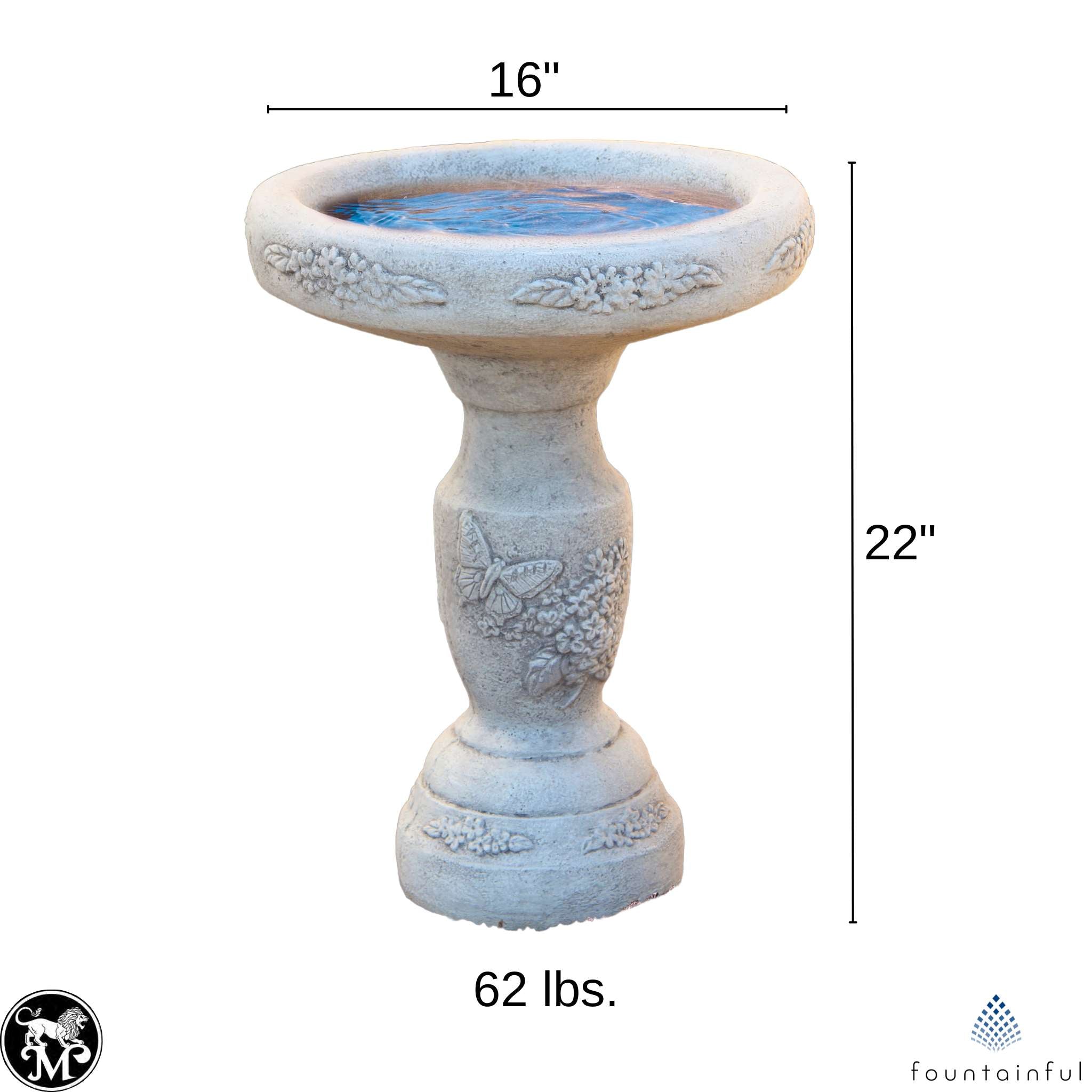 Lilac & Butterfly Concrete Bird Bath - Massarellis #9020