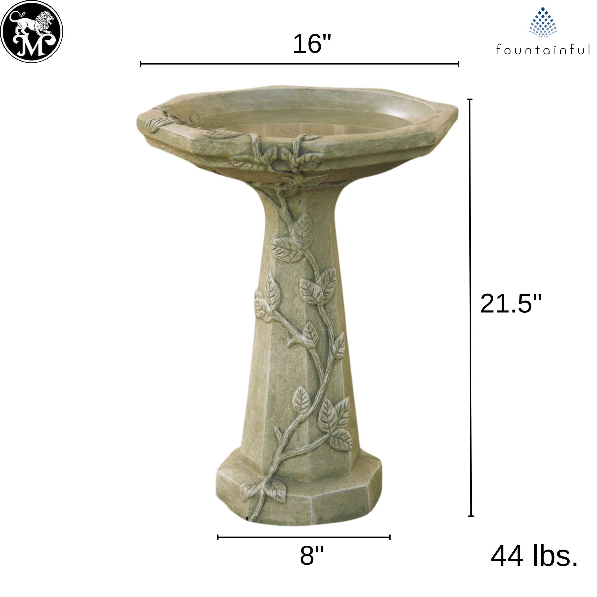 Vine Tall Concrete Bird Bath - Massarellis #9281