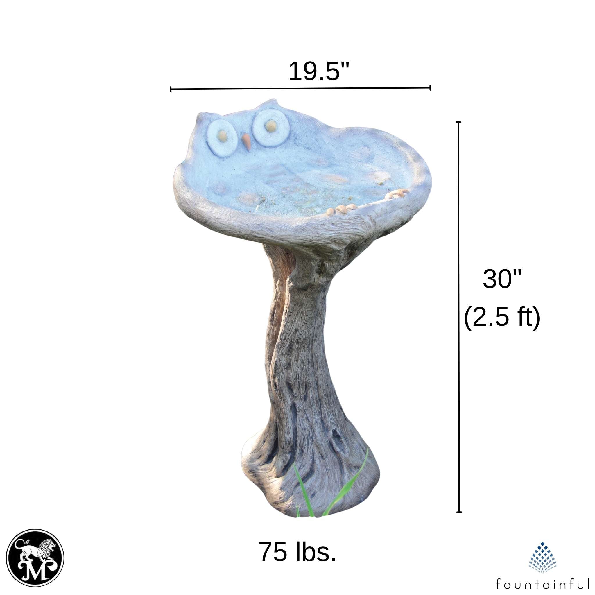 Owl Concrete Bird Bath - Massarellis #9754