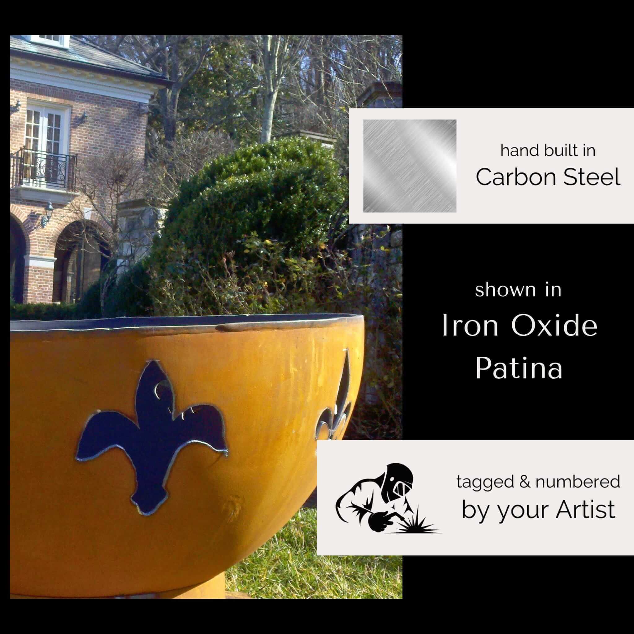 Fleur de Lis Wood Burning Fire Pit in Steel - Fire Pit Art