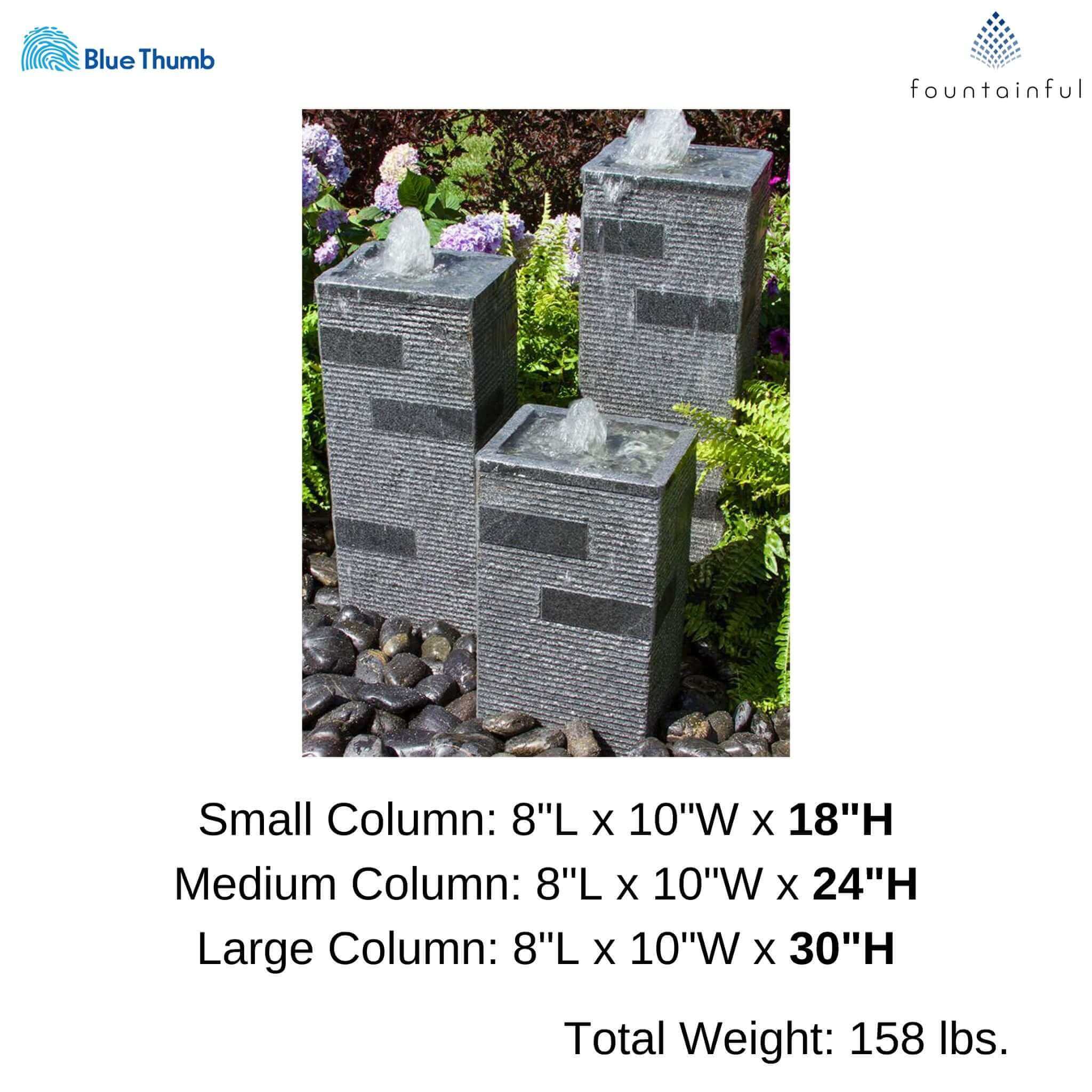 Triple Polished Granite Block Towers Fountain - Complete Kit - Blue Thumb