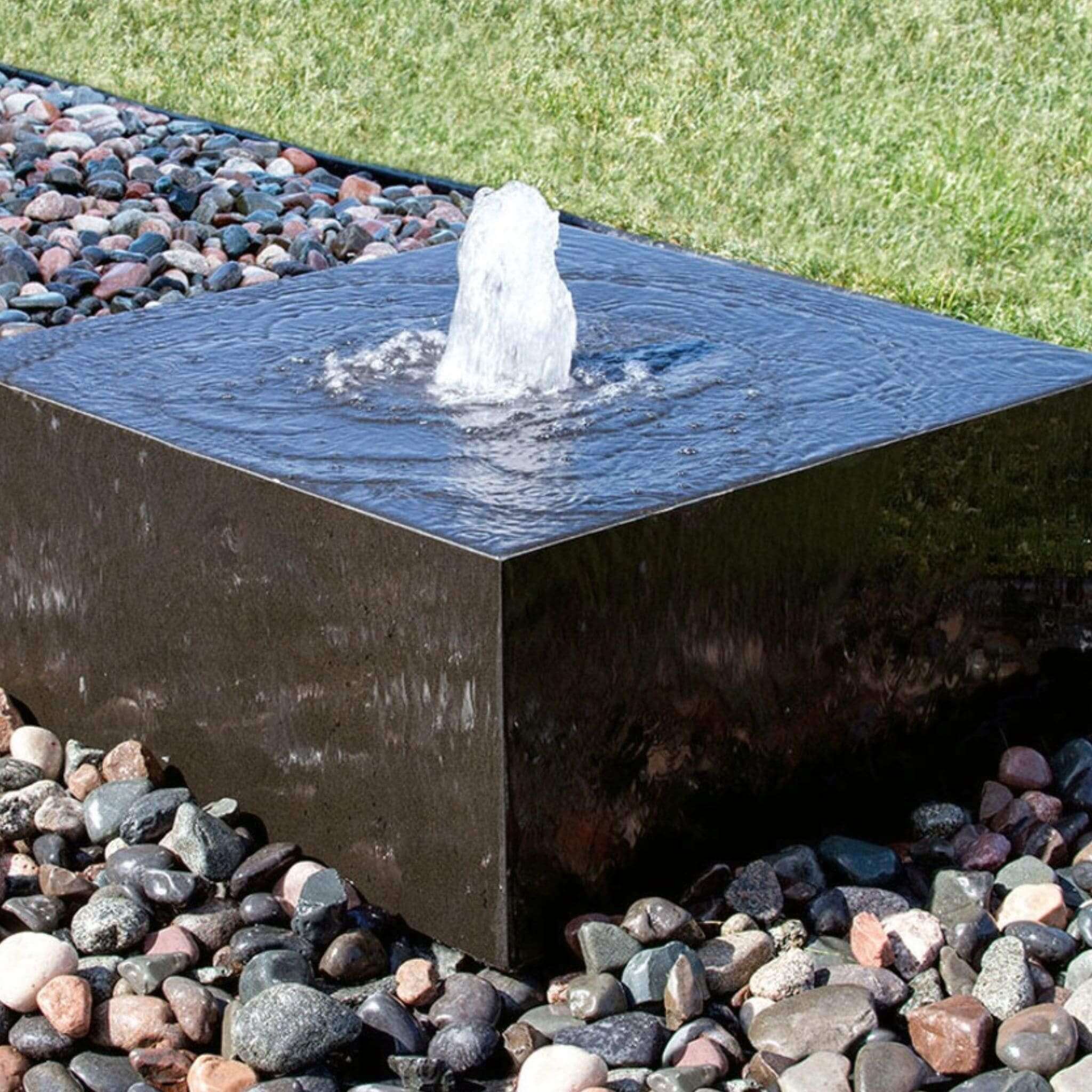 Black Basalt Cuboid "Heiho" Fountain - Complete Kit - Blue Thumb