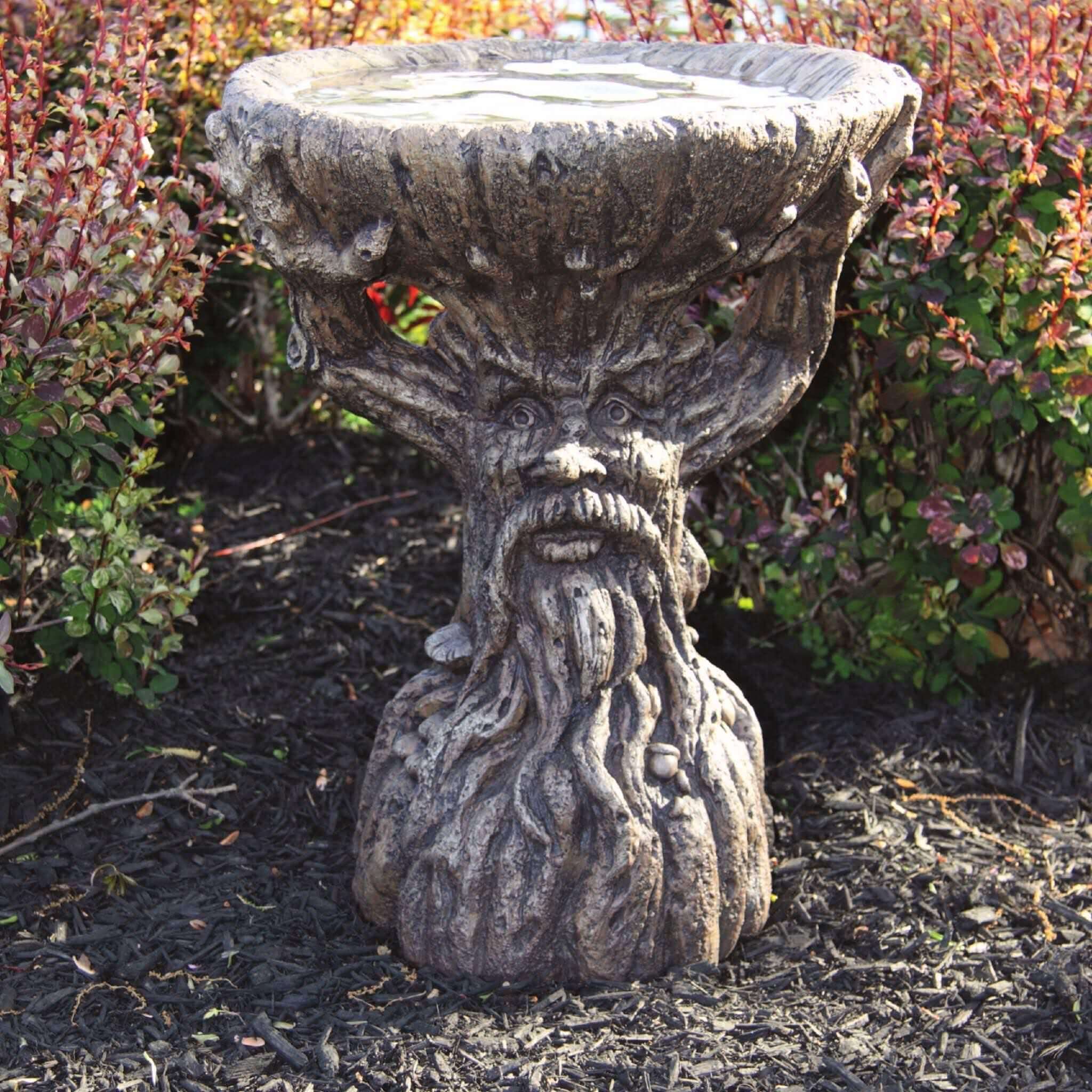 "Old Sap" Tree Trunk 1-Piece Concrete Bird Bath - Massarellis #9741