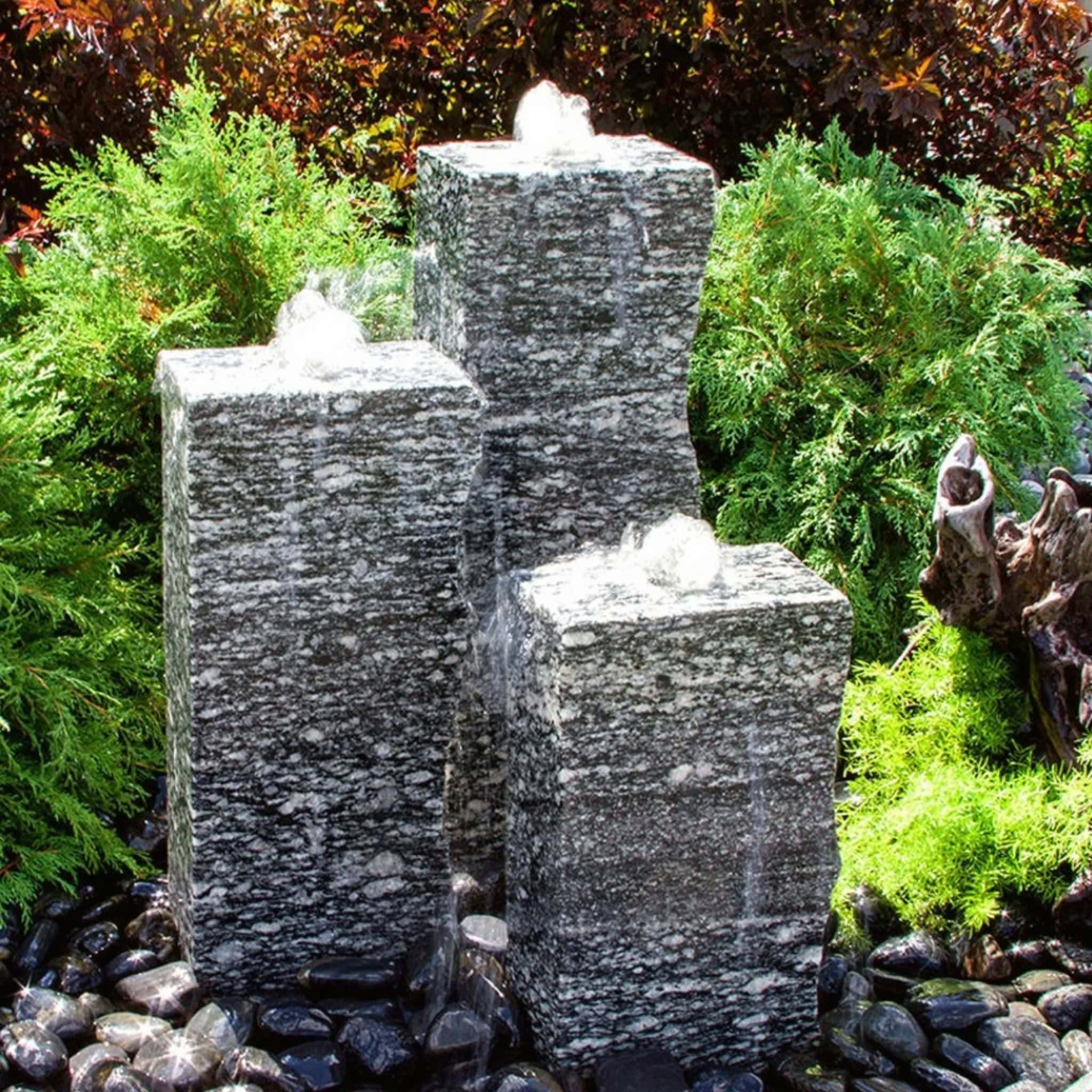 Rough Speckled Granite 3-Tower Fountain - Complete Kit - Blue Thumb