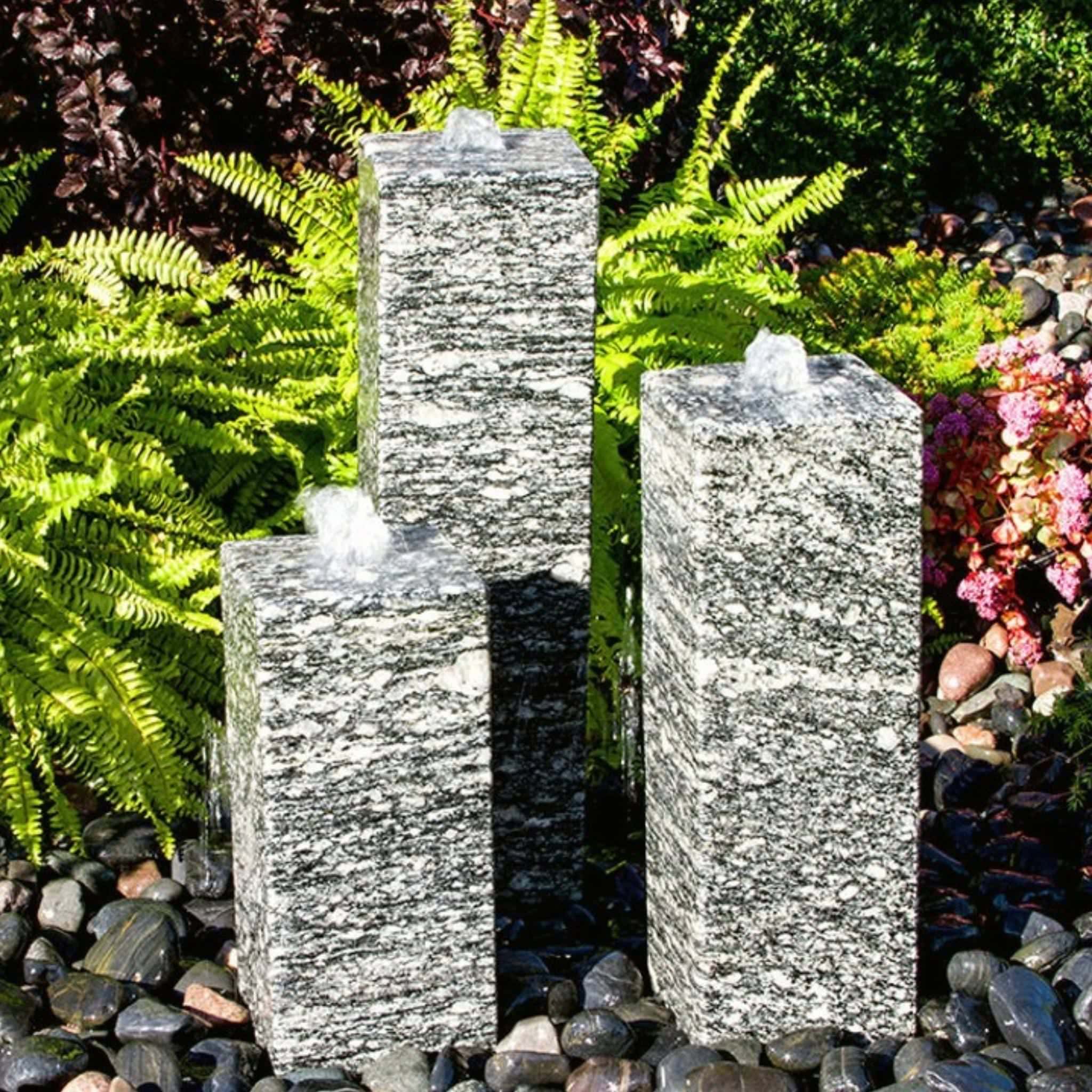 Smooth Speckled Granite 3-Tower Fountain - Complete Kit - Blue Thumb
