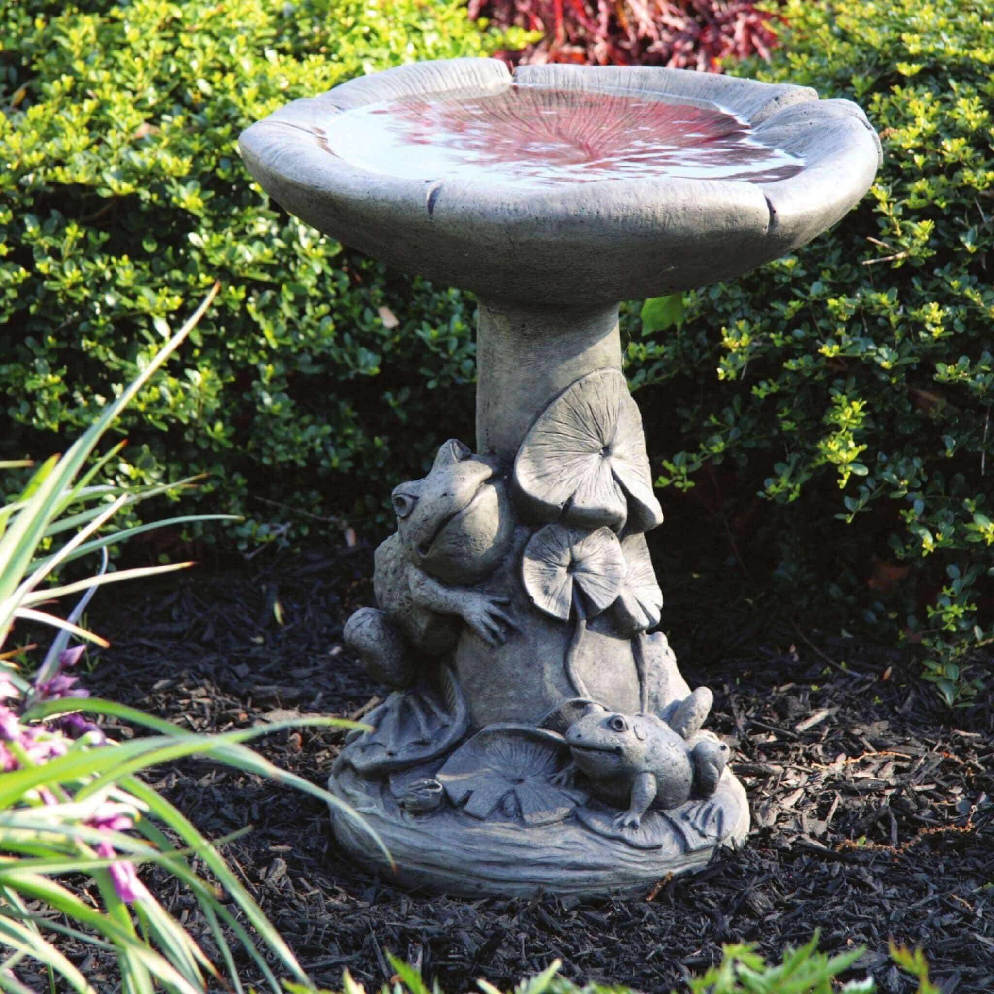 Frogs and Lilies Stone Bird Bath - Massarellis #9750