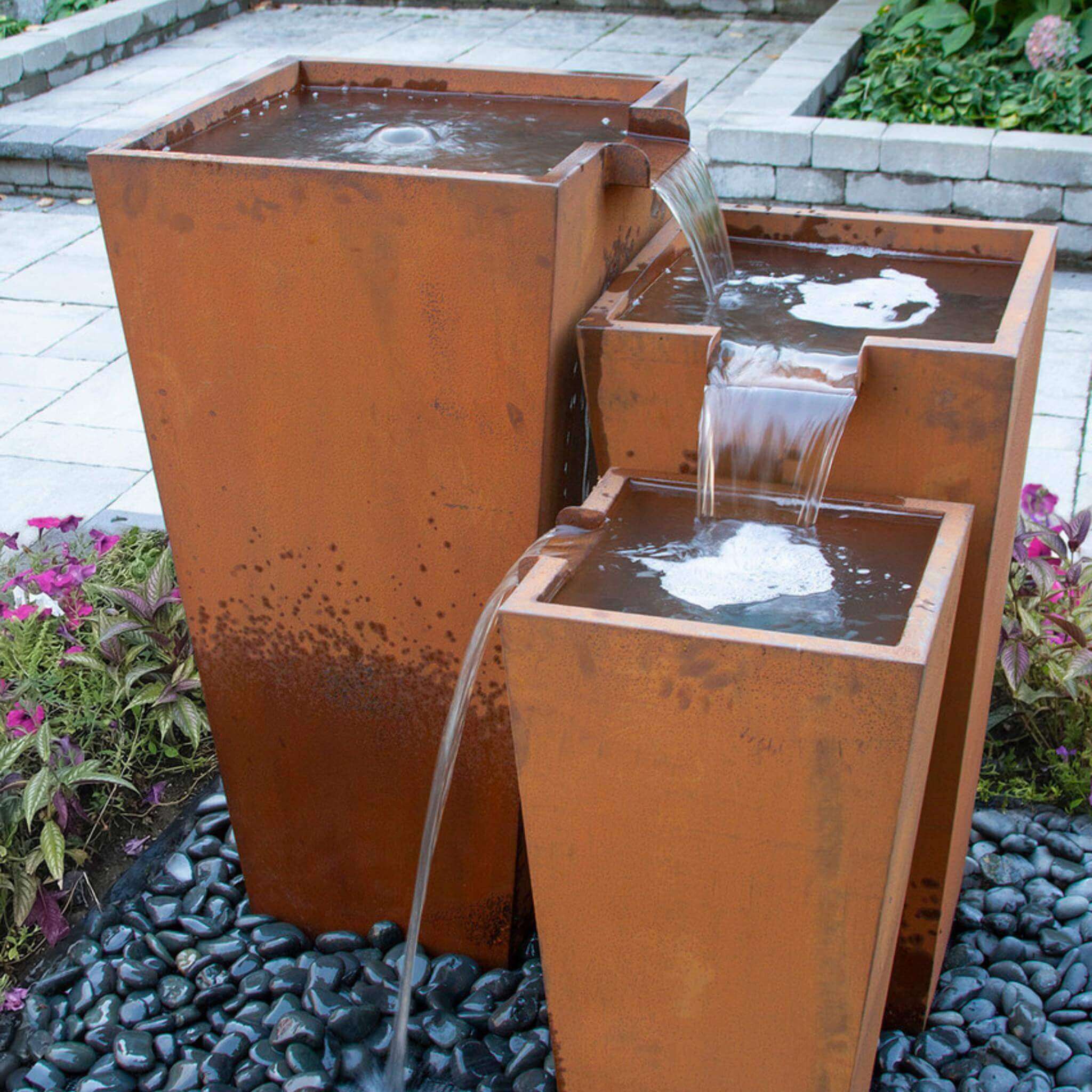 Corten Steel 3-piece "Rusted" Urn Fountain Kit - Blue Thumb