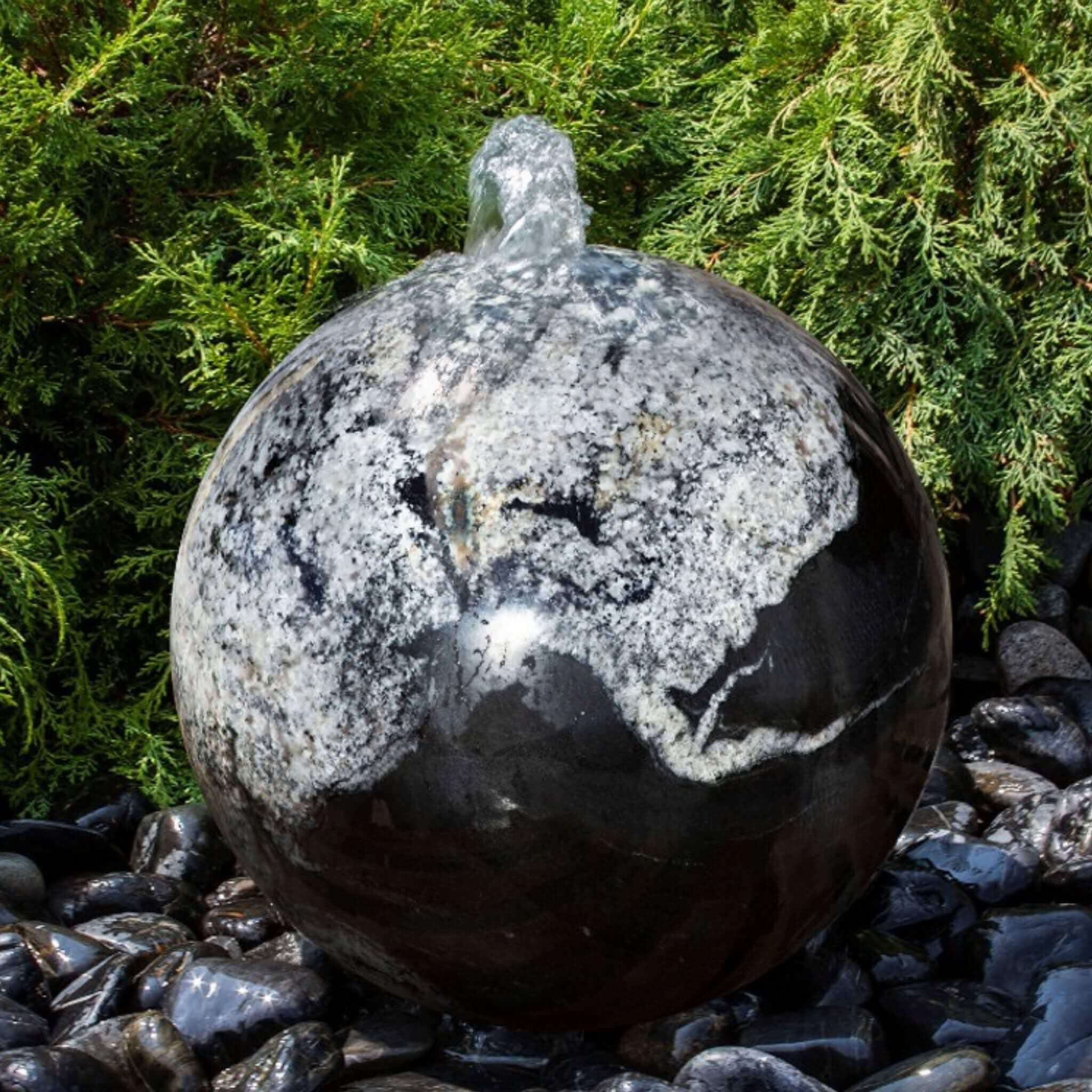 Black Flower Granite Sphere Fountain - Complete Kit - Blue Thumb