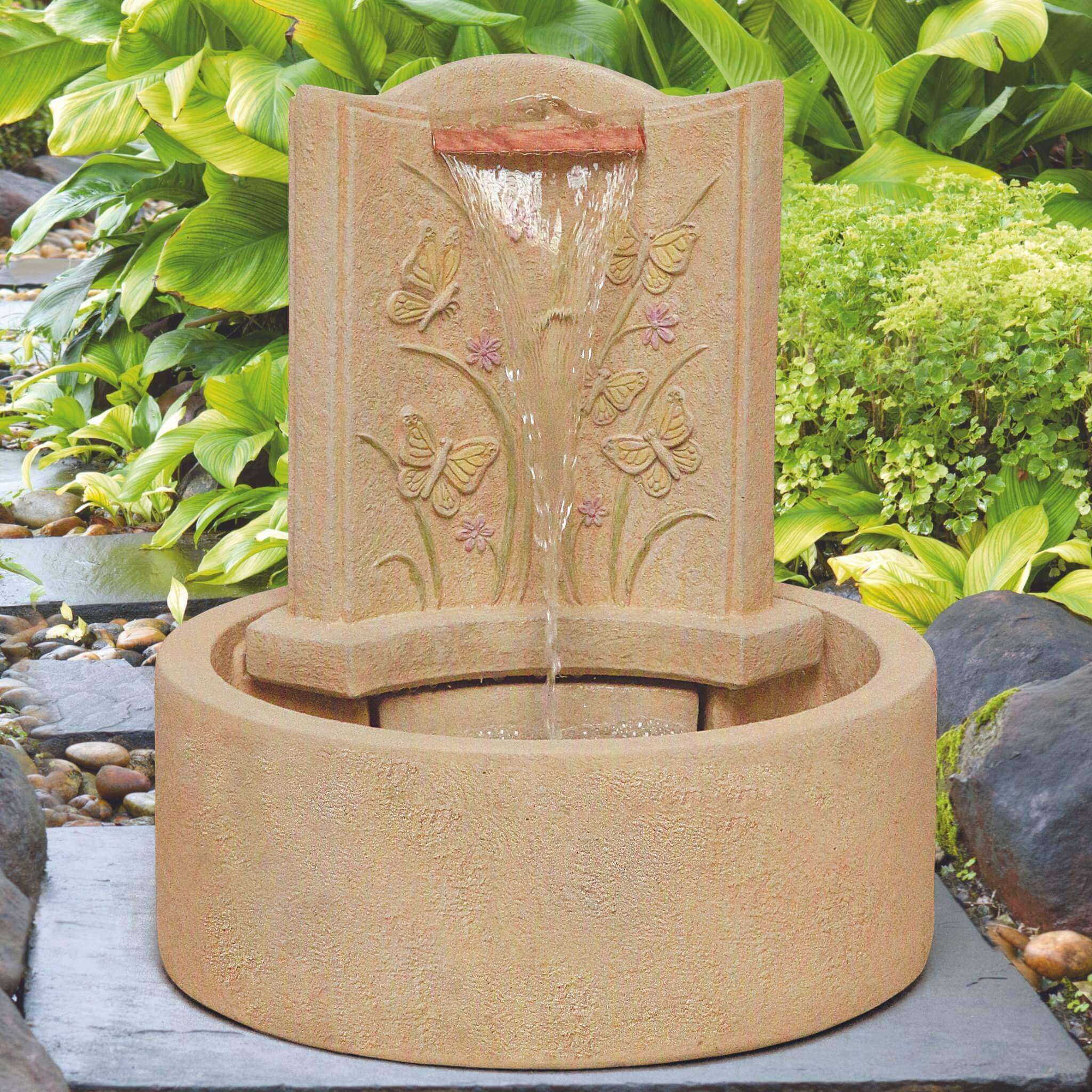 Lido Butterfly Concrete Fountain w/Lights - Massarellis #3498