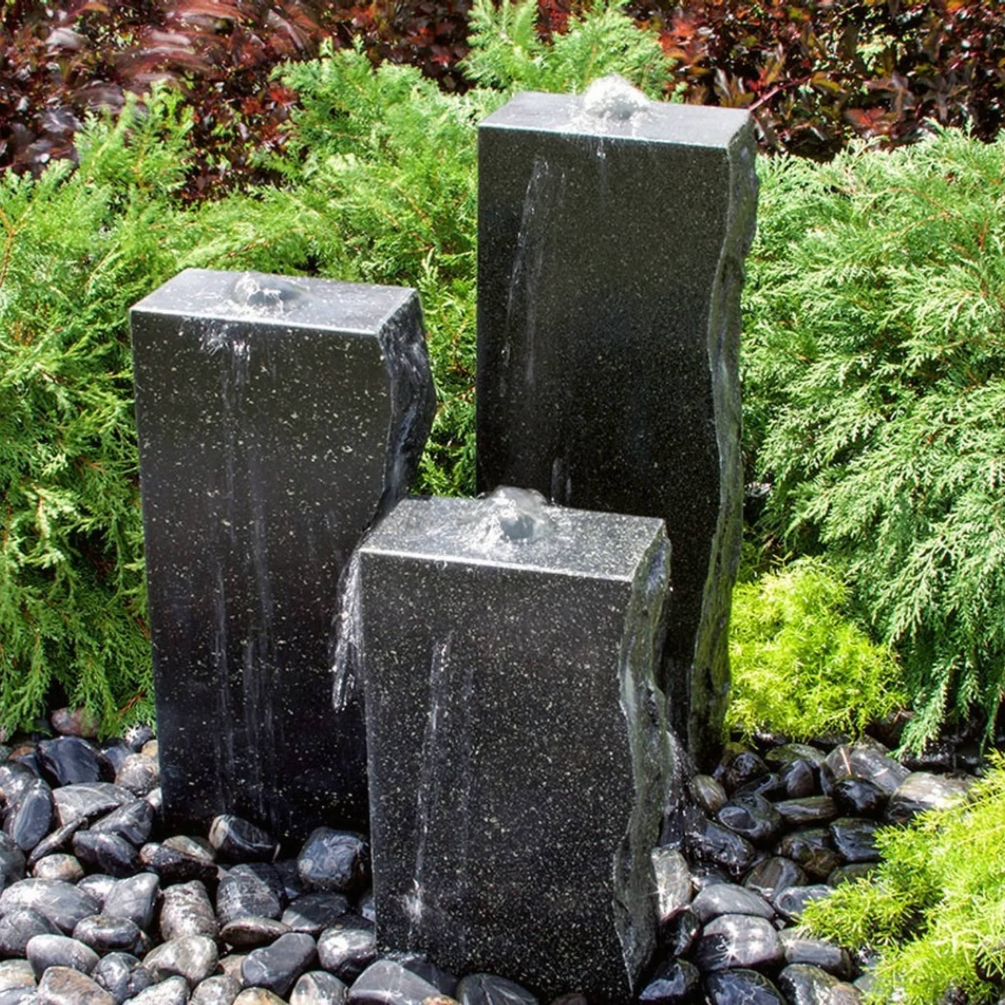 Rough Black Granite 3-Tower Fountain - Complete Kit - Blue Thumb