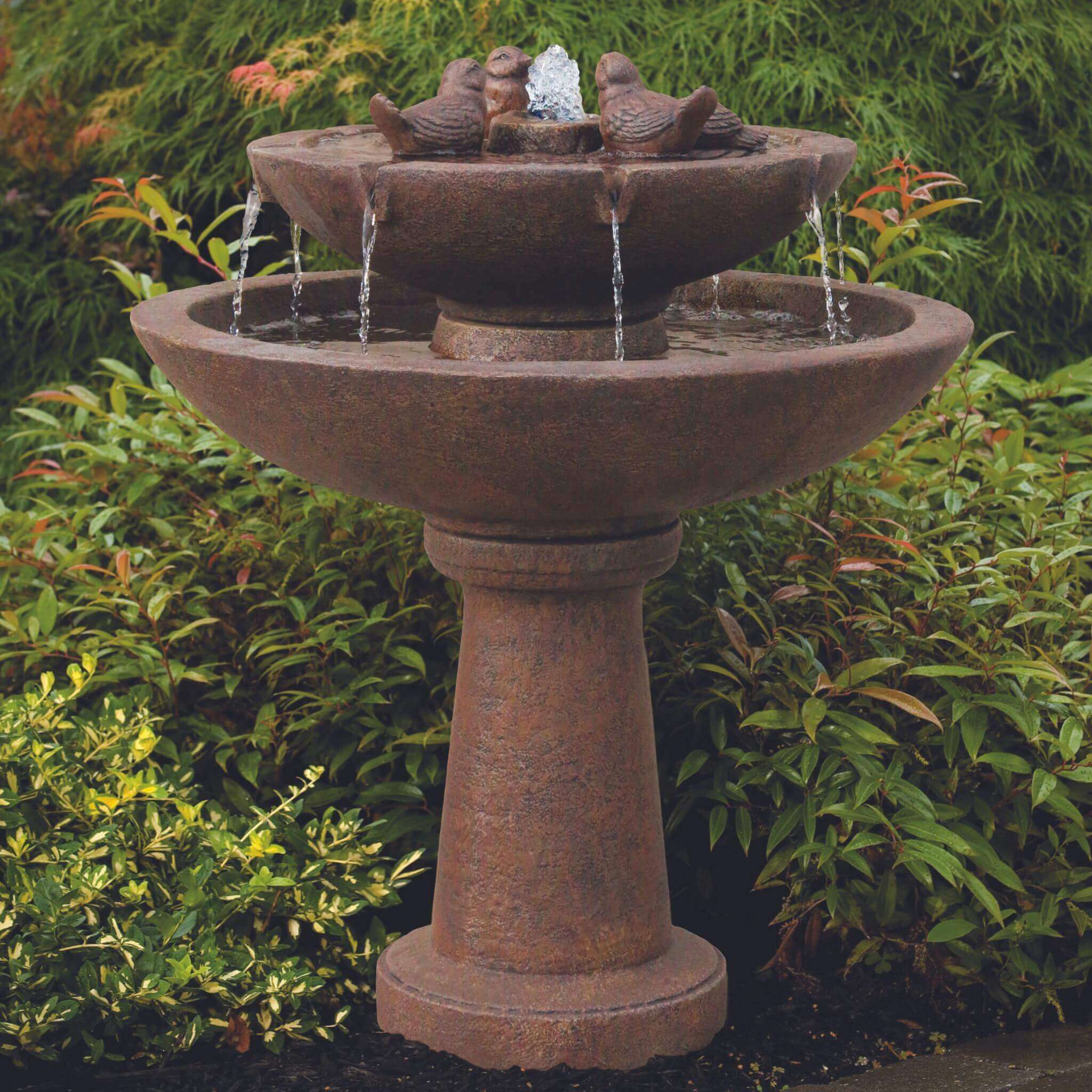 Tranquility Birds 2-Tier Concrete Fountain - Massarellis #3702