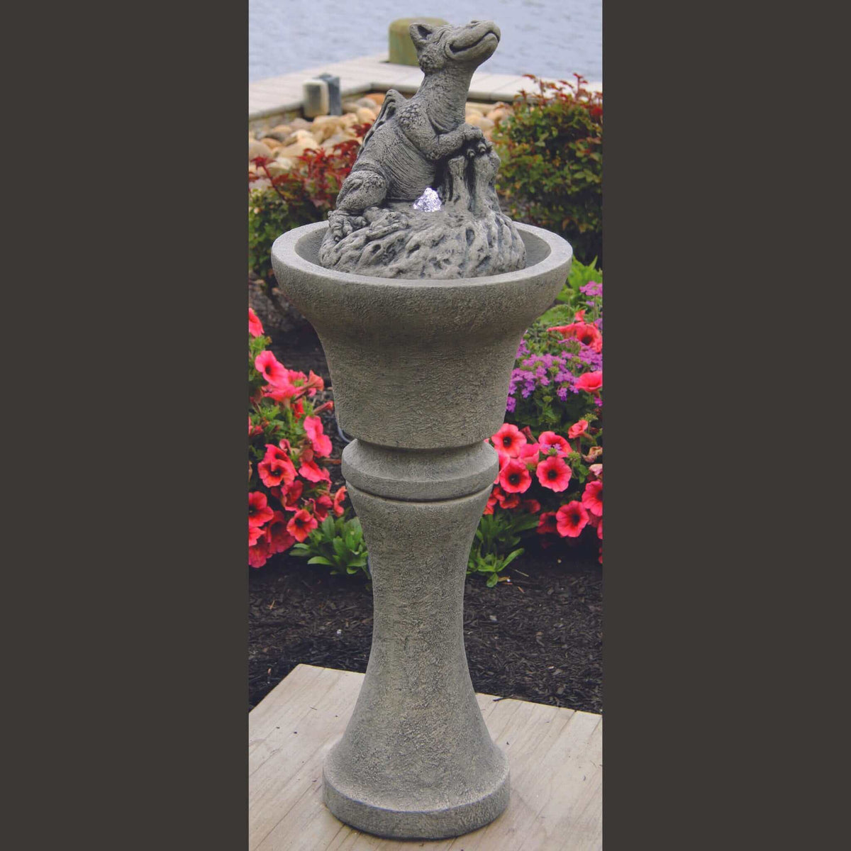 Chillin Dragon Concrete Fountainette w/Lights - Massarellis #3939