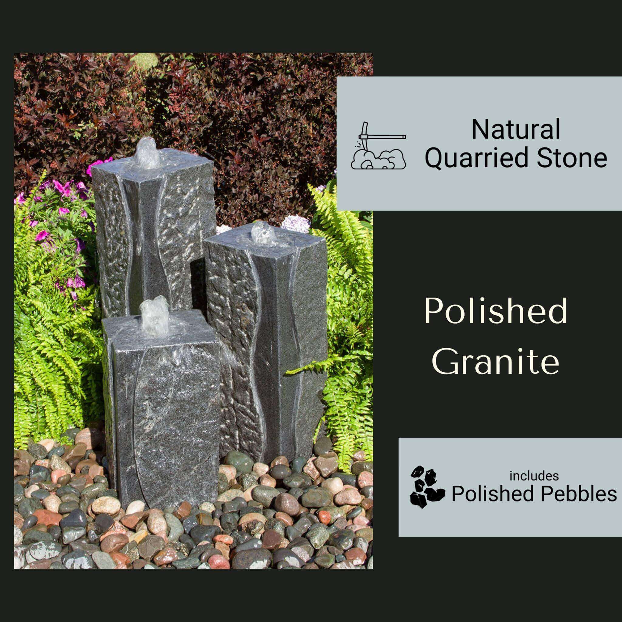 Polished Corner Granite 3-Tower Fountain - Complete Kit - Blue Thumb