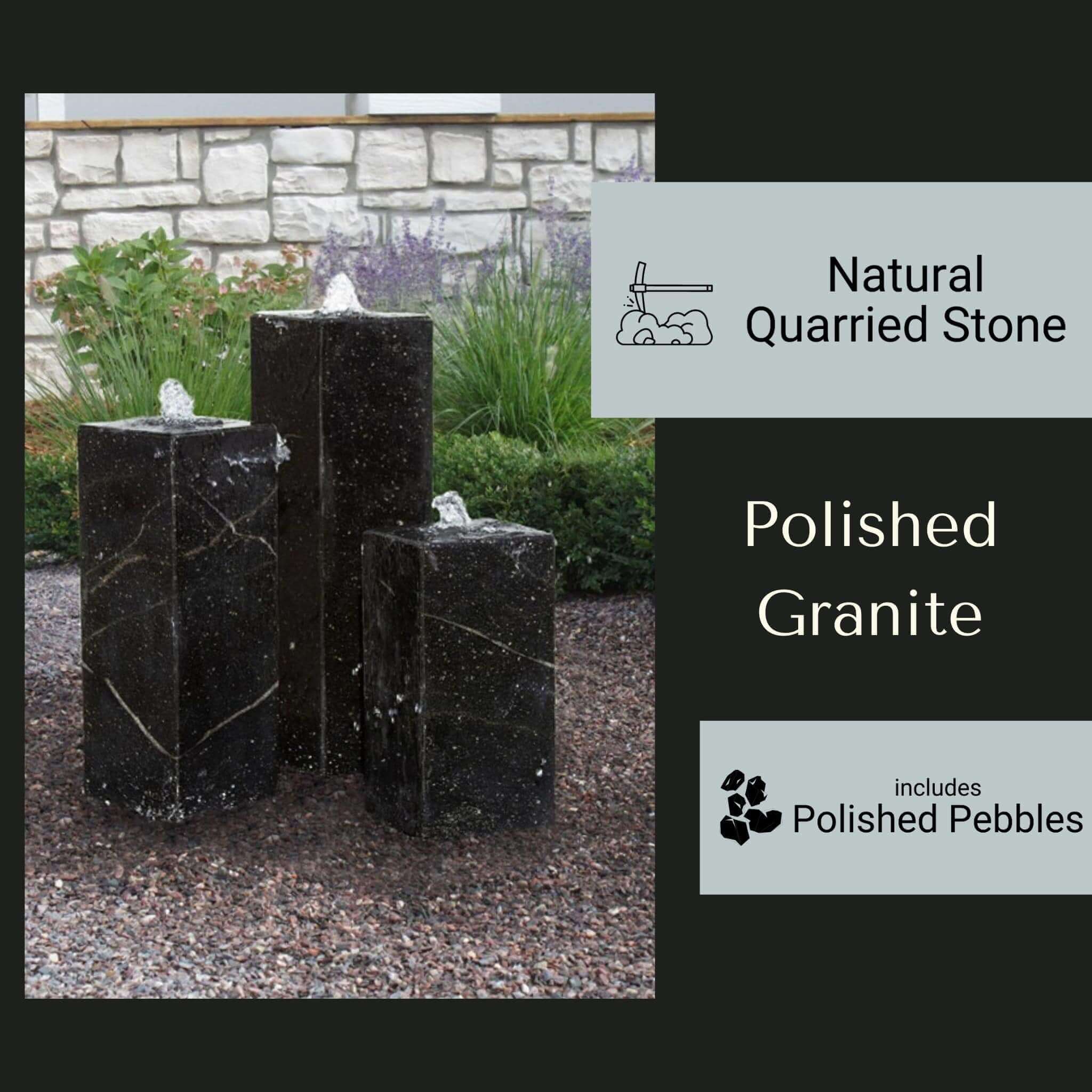 Black Granite Towers 3-Column Fountain - Complete Kit - Blue Thumb
