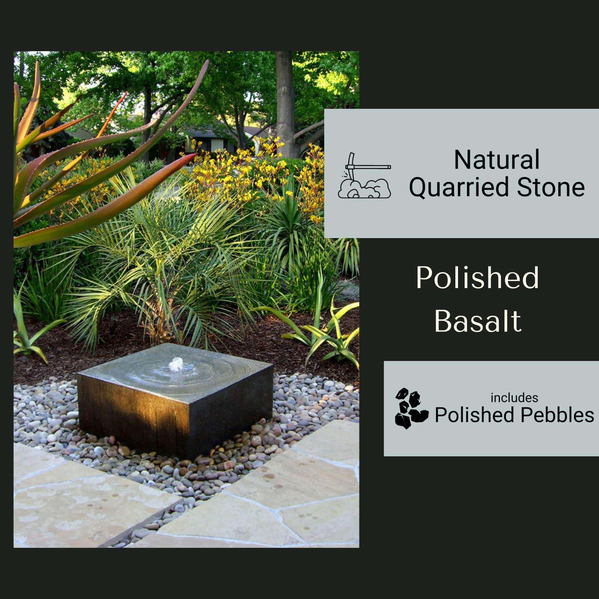 Black Basalt Cuboid "Heiho" Fountain - Complete Kit - Blue Thumb