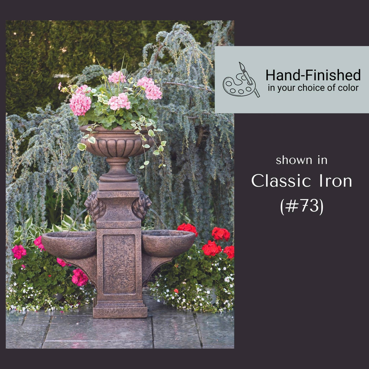 Lion Head 2-Bowl Concrete Fountain w/ Milano Planter Urn - Massarellis #3527