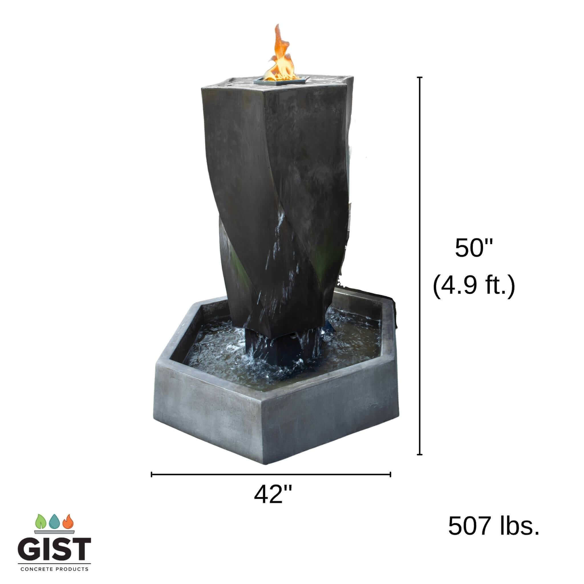 Vortex Modern Concrete Fire & Water Fountain - GIST Fountains