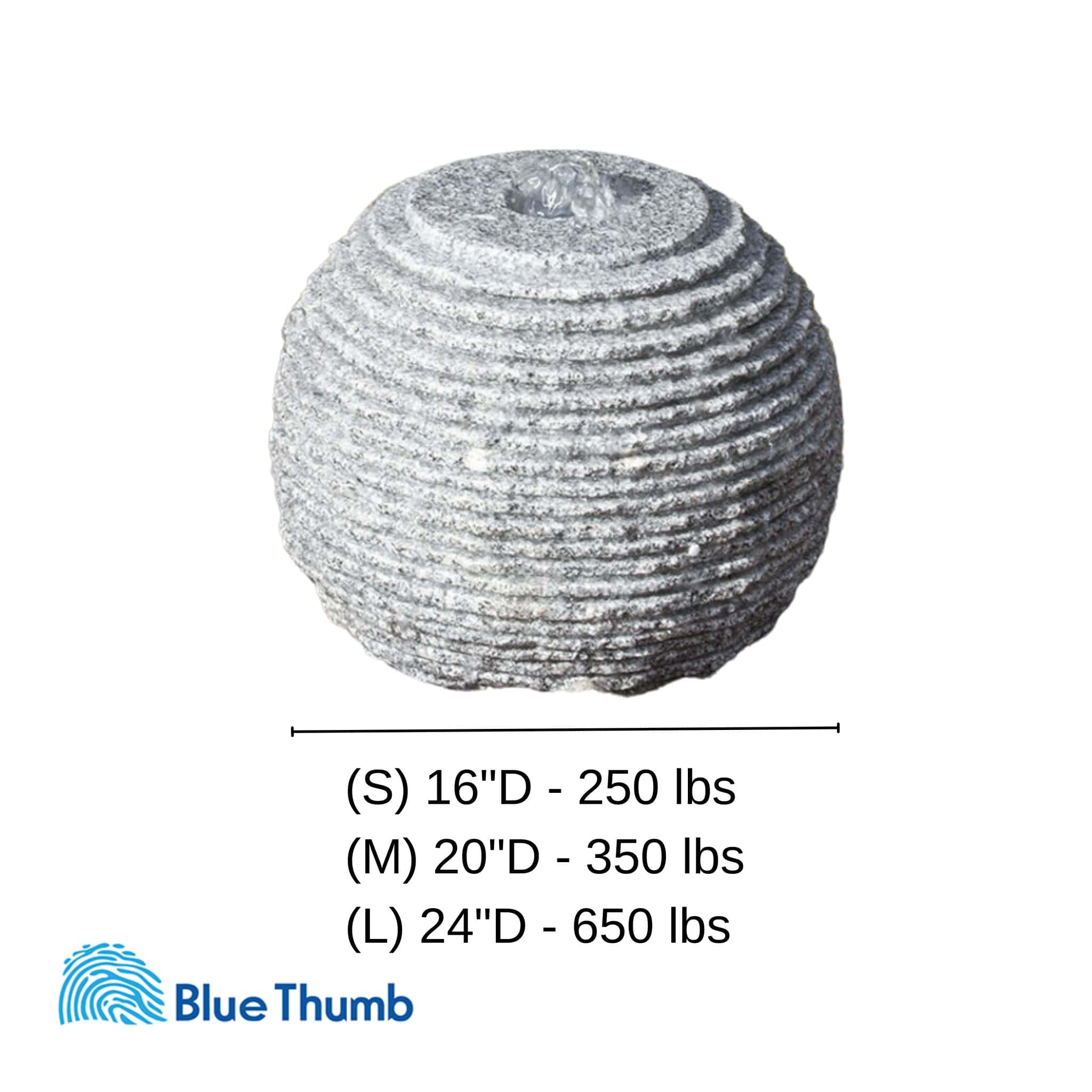 Gray Ribbed Granite Sphere Fountain - Complete Kit - Blue Thumb