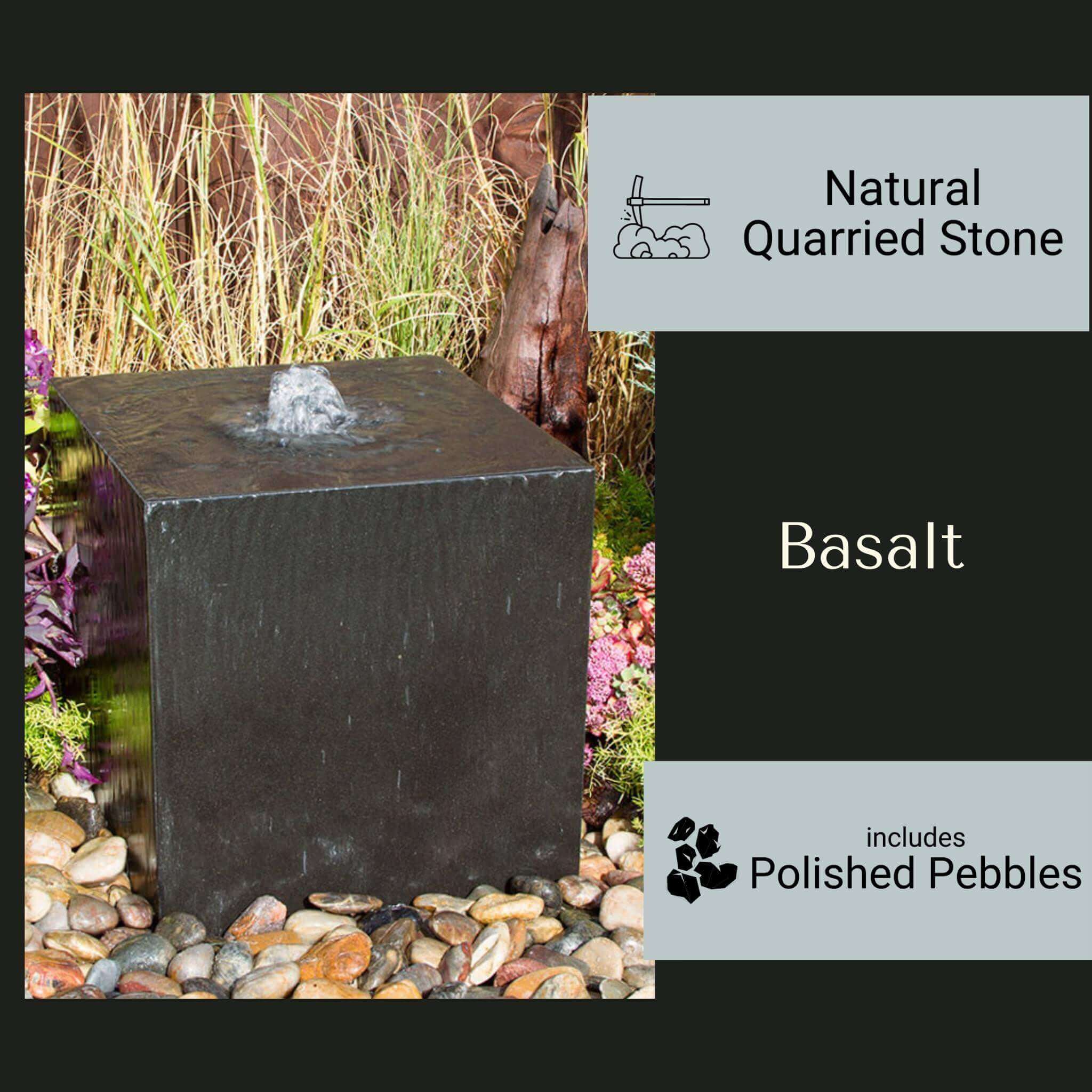 Black Basalt Cube "Heiho" Fountain - Complete Kit - Blue Thumb