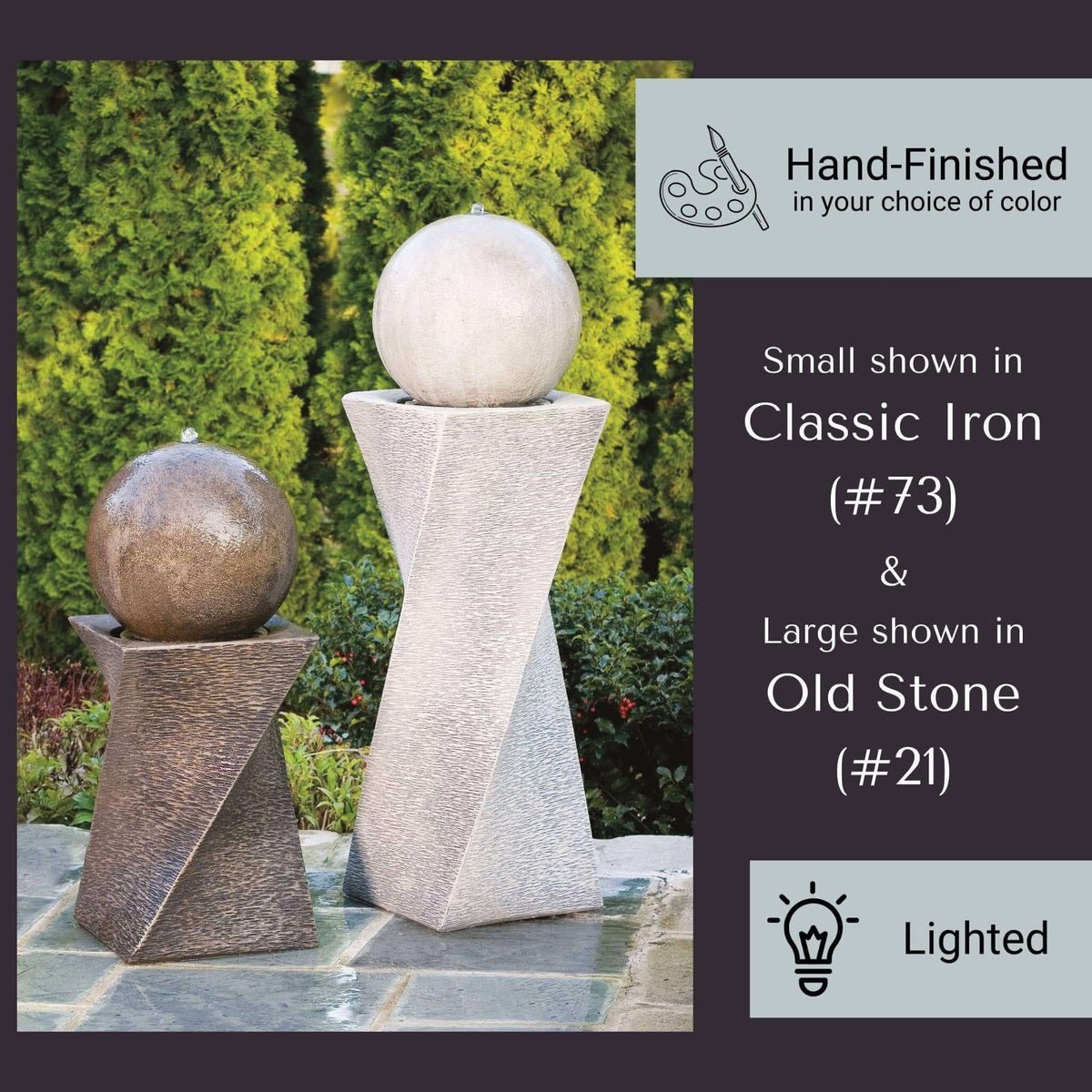 Contemporary Diagonal Concrete Fountain w/ Lights - Massarellis #3504 & #3508