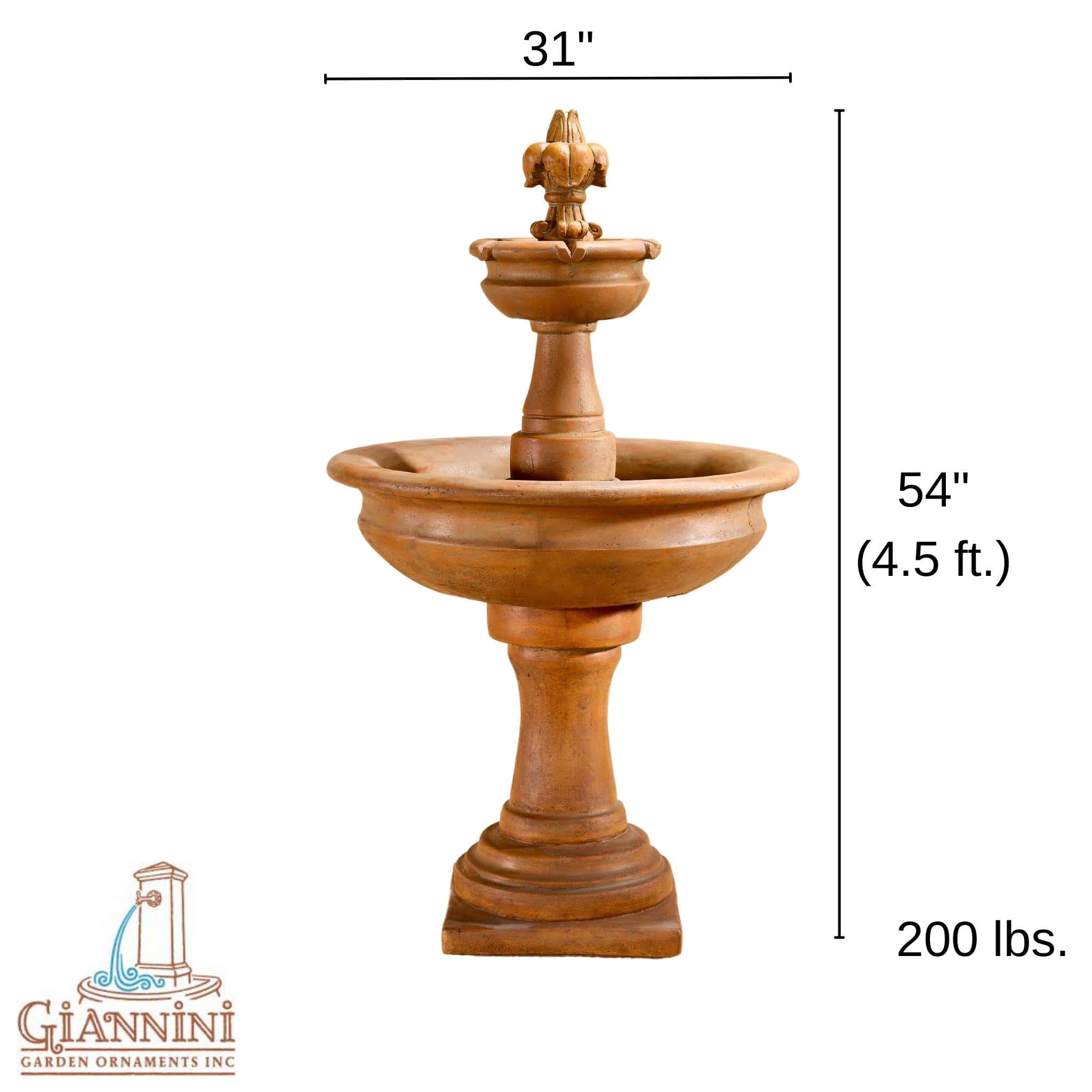 Fleur De Lis 2-Tier Concrete Fountain - Giannini #1663